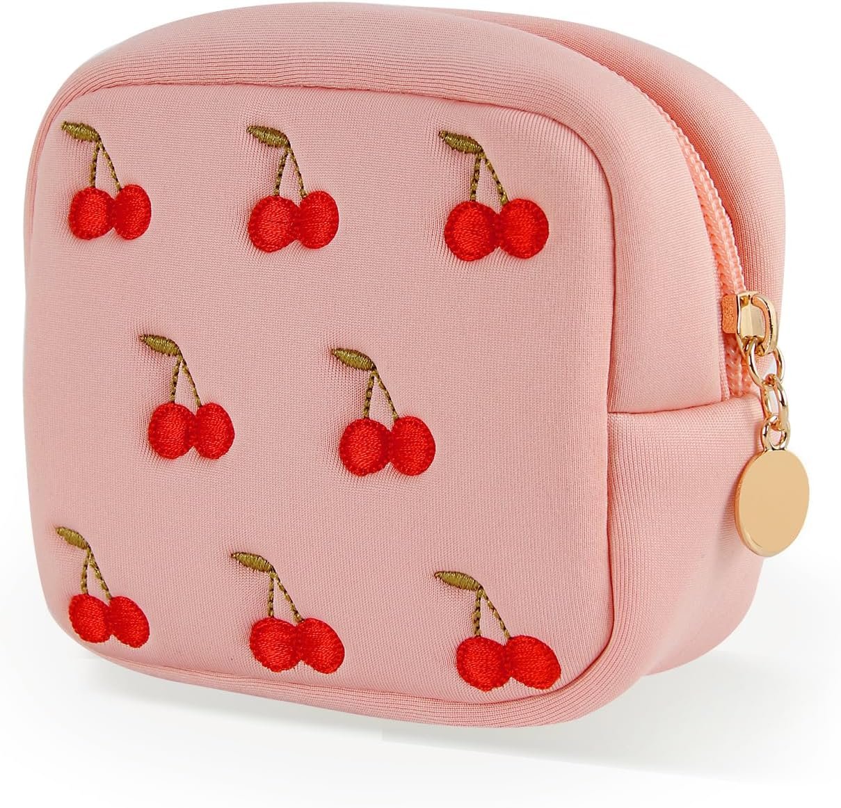 Custom Logo Pink Mini Period Bag for Teen Girls Private Label Sanitary Napkin Storage Small Cherry Embroidery Makeup Bag Factory