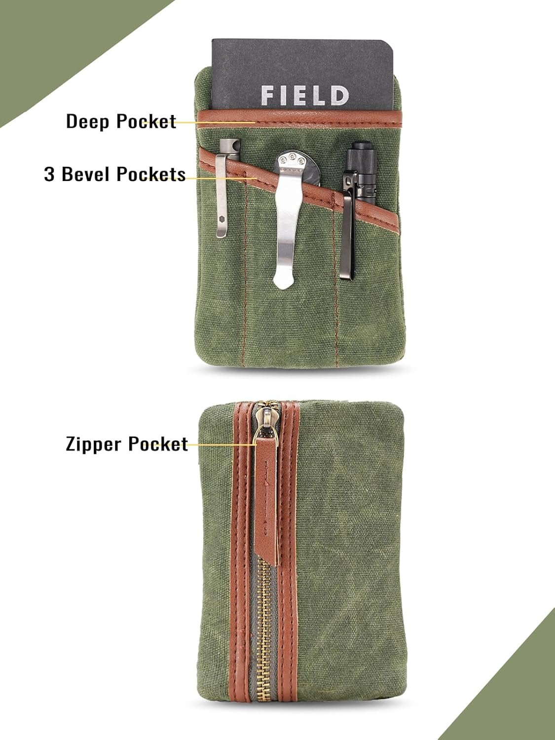 Custom Logo Waxed Canvas Compact EDC Pocket Organizer Private Label Zippered Pocket Pouch for Men Mini Organizer for Change Notebook Tactical Pen Flashlight Manufacturer