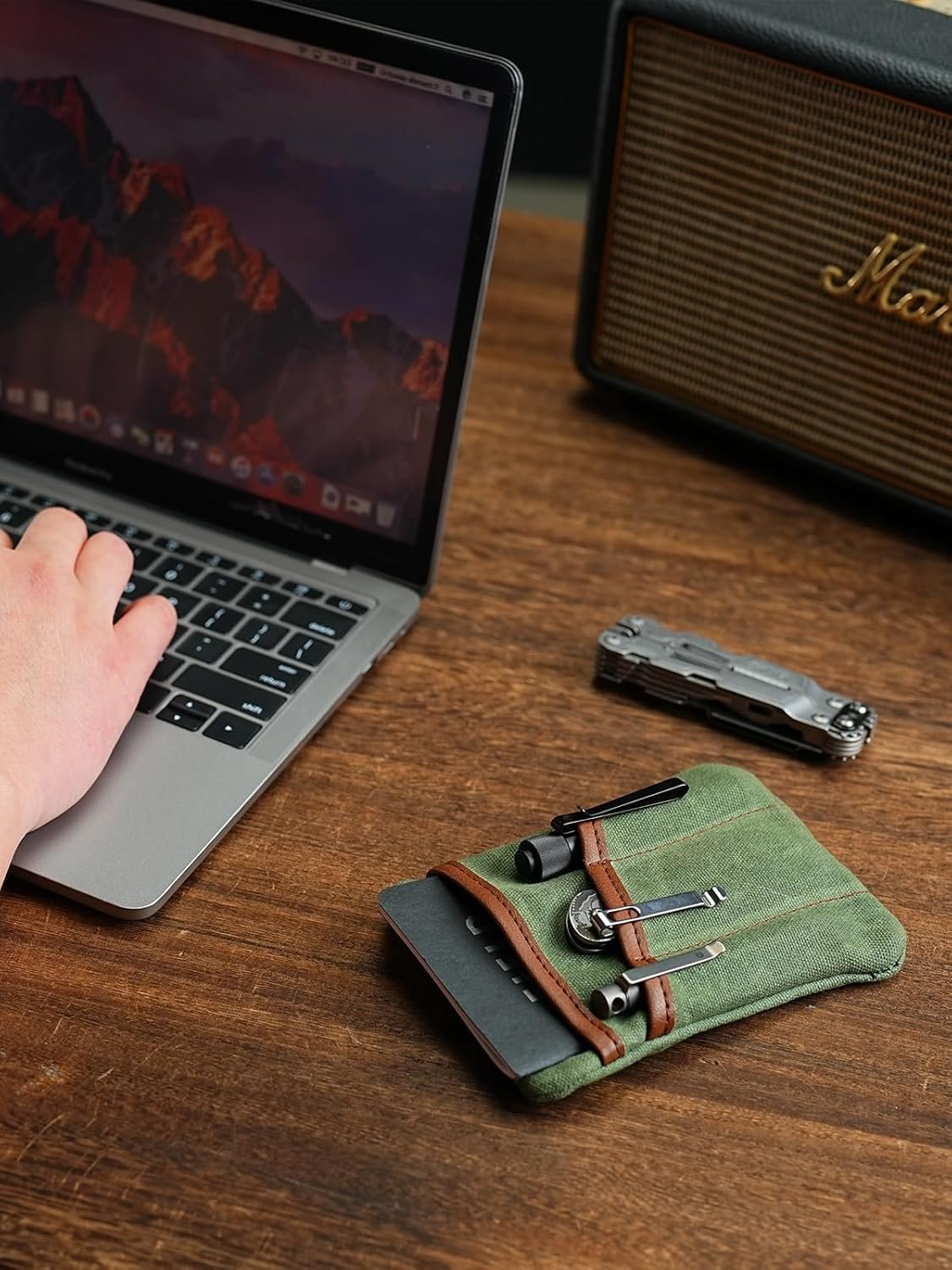 Custom Logo Waxed Canvas Compact EDC Pocket Organizer Private Label Zippered Pocket Pouch for Men Mini Organizer for Change Notebook Tactical Pen Flashlight Manufacturer