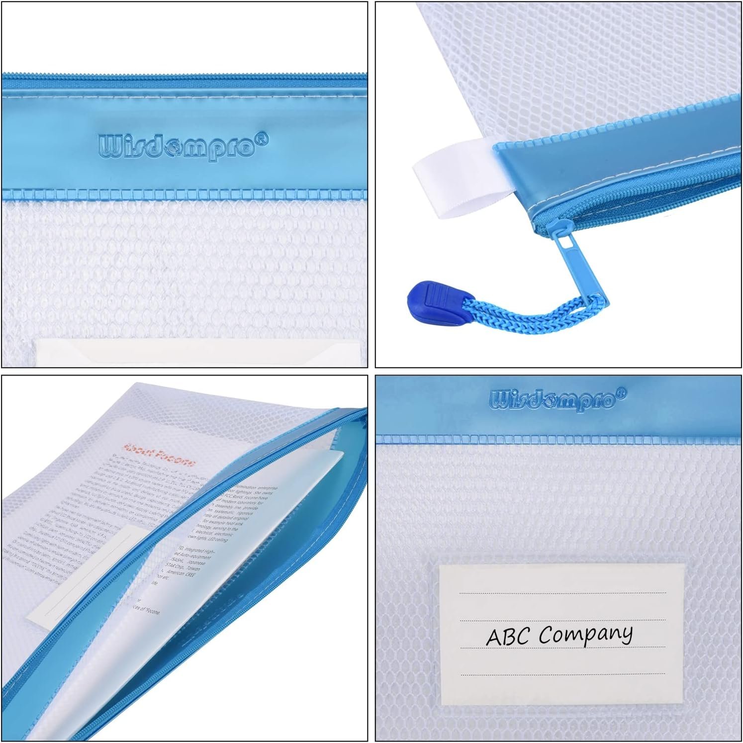 Supplier Zipper Pouch 4 Packs Durable Letter Size Custom Logo Waterproof Mesh File Bag Private Label Document Organizer Blue