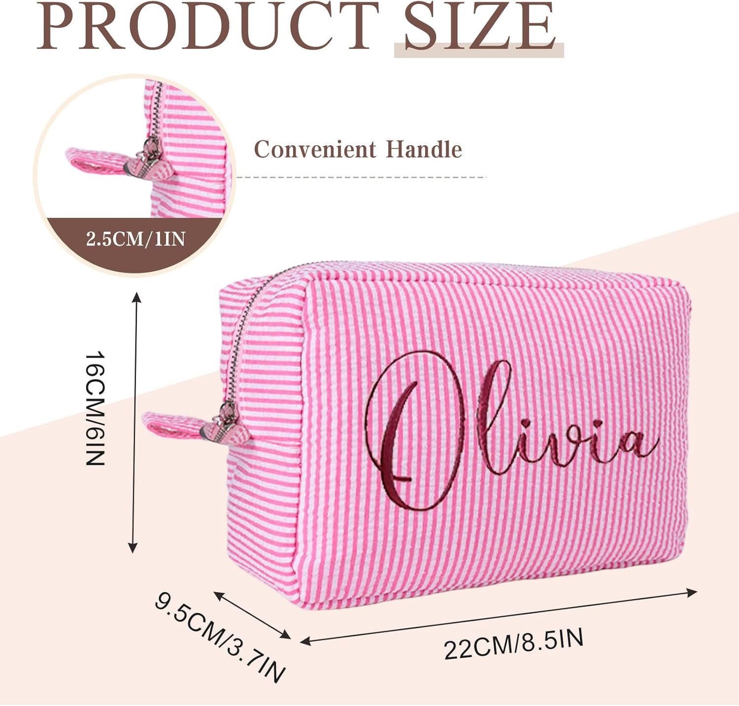 Private Label Personalized Cosmetic Bag with Name and Custom Logo, Cute Seersucker Makeup Travel Organizer Pouch for Women Girls Bridesmaid Cute Pattern Matching Bags Manufacturer
