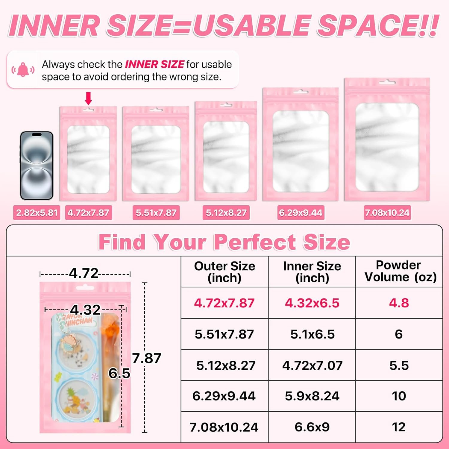 Private Label 100 PCS Multicolor Resealable Mylar Bags with Custom Logo and Frosted Clear Window Foil Zipper Pouches for Food Jewelry Storage from Manufacturer (4.72x7.87)