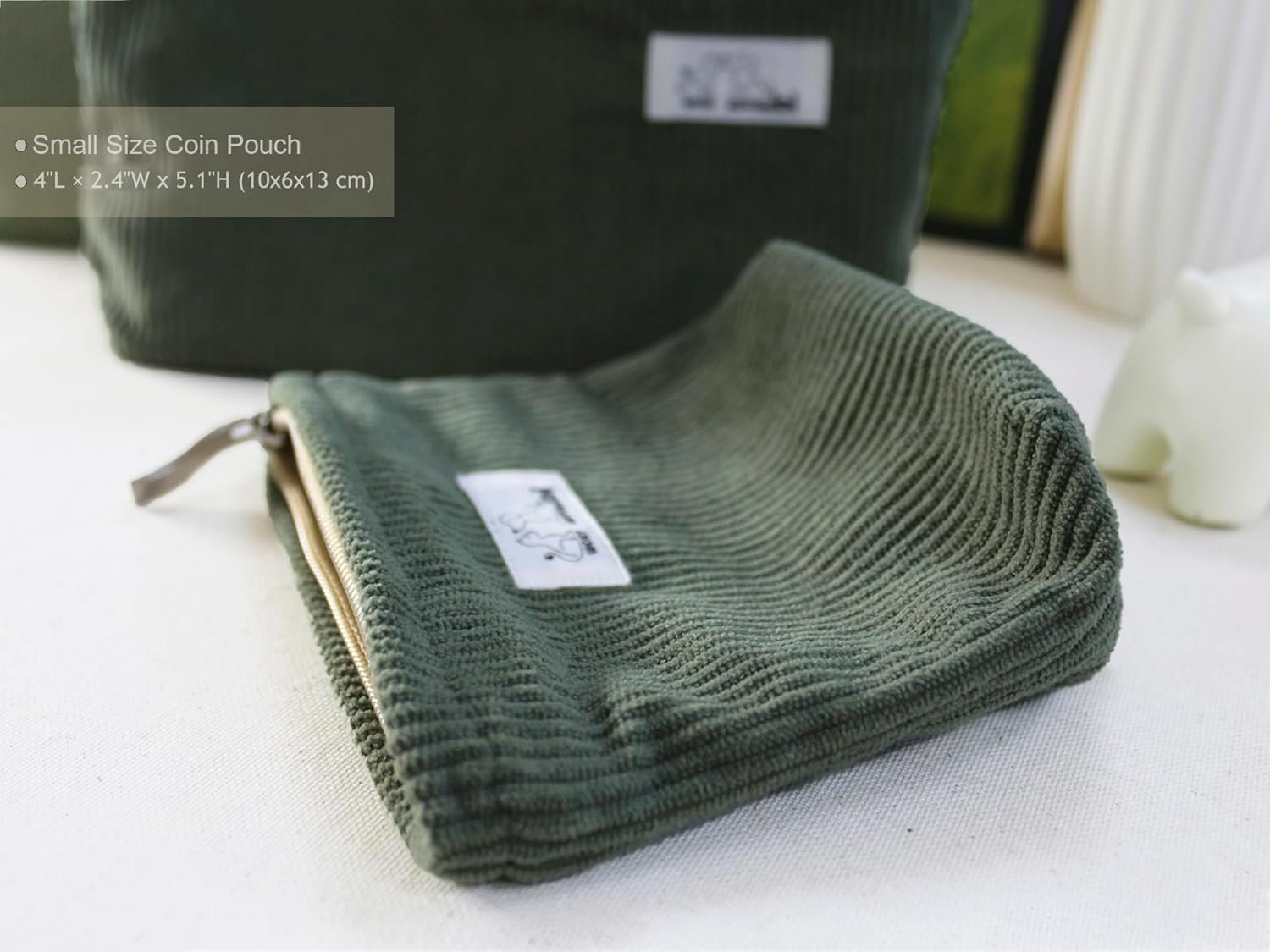 Custom Logo Corduroy Makeup Bag Set 3 Private Label Cosmetic Toiletry Travel Pouch Organizer Large Medium Small Solid Sage Green Manufacturer