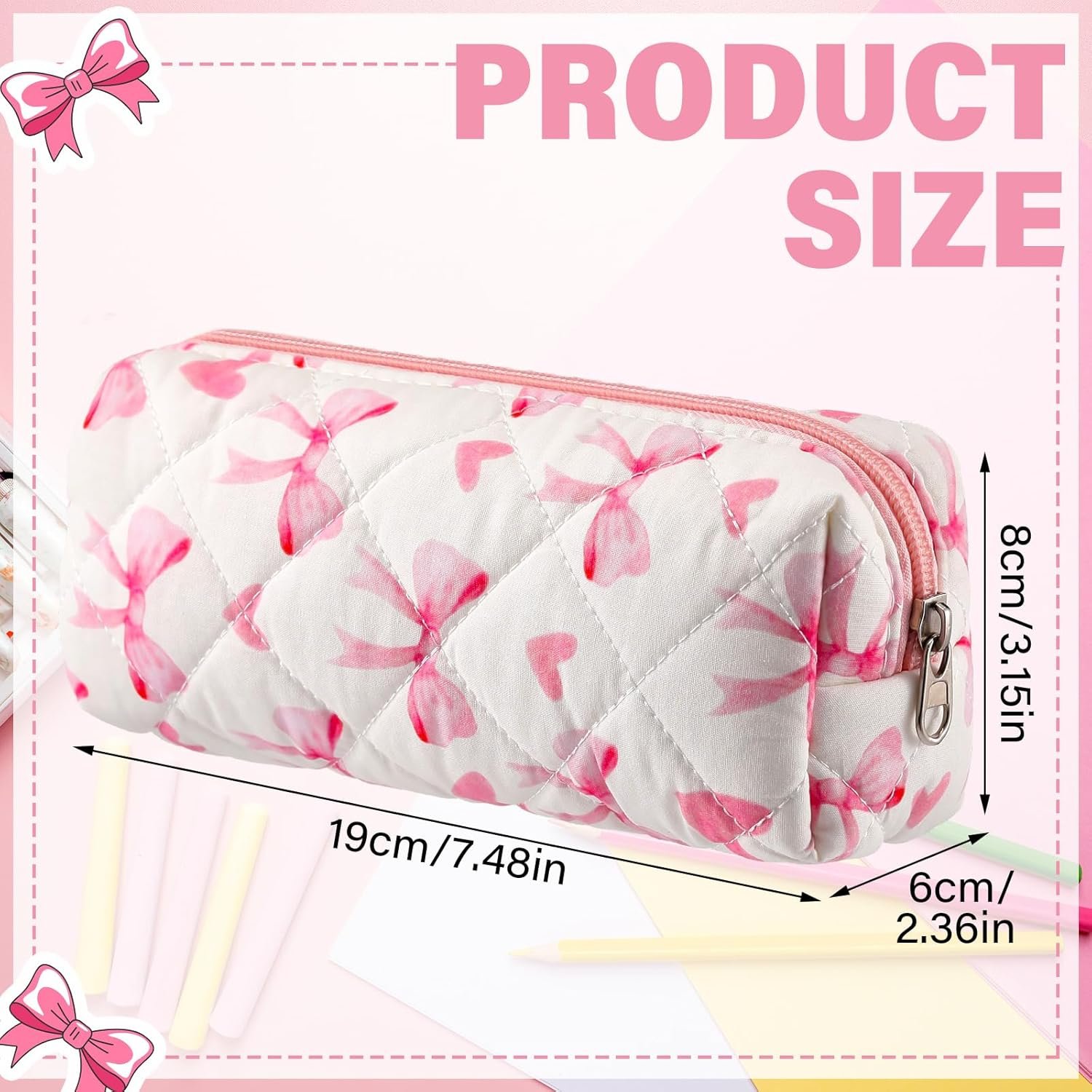 Custom Logo Coquette Bow Pink Pencil Case Cute Soft Cotton Pouch Aesthetic Pattern Storage Bag Private Label Makeup Cosmetic Travel Bag Supplier