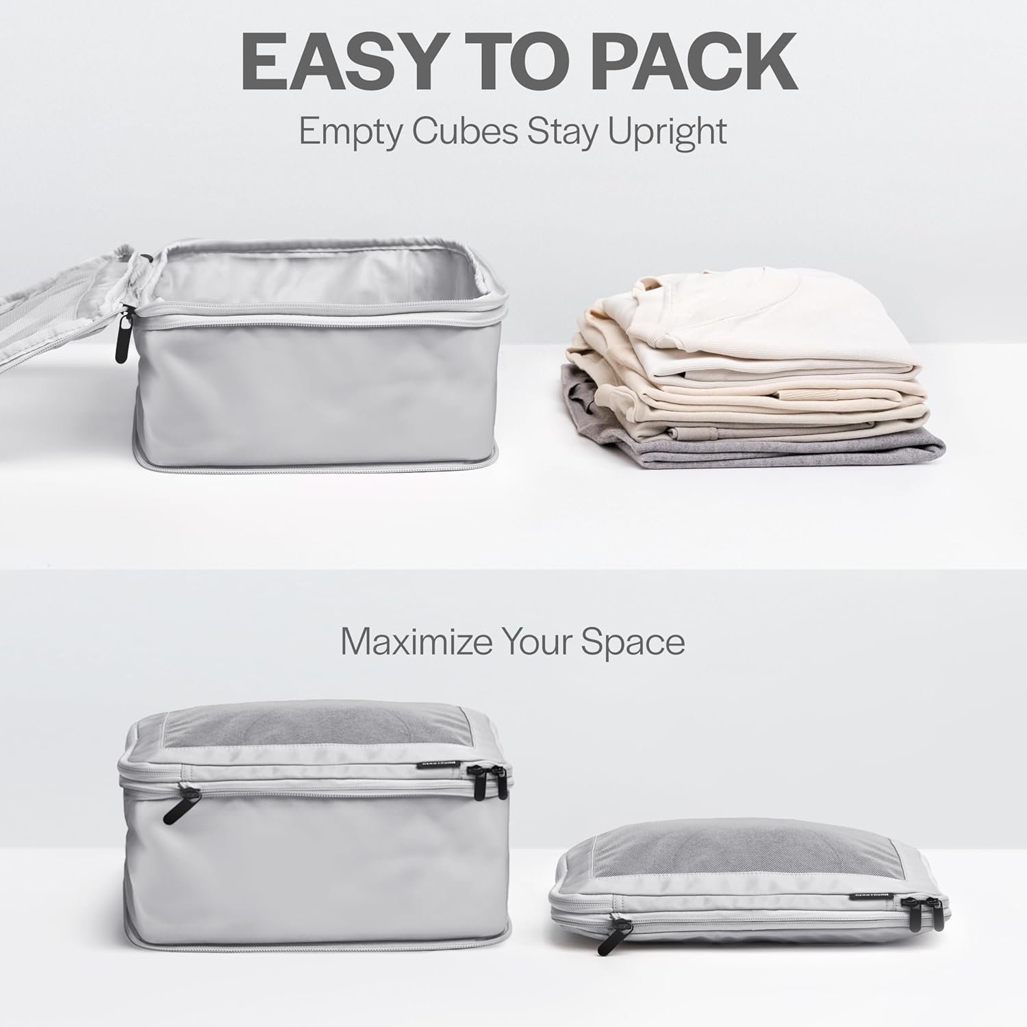Factory Compression Packing Cubes for Travel - Custom Logo Luggage Organizer Bags - Private Label Double Zipper Suitcase Packing Cubes 4-Pack Light Grey