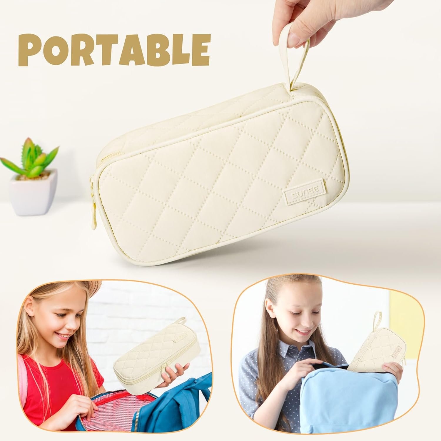 Custom Logo Cute Pencil Case Large Capacity Pencil Pouch Aesthetic Zipper Pencil Bag Private Label Big Storage Pen Organizer Soft Quilted Pencil Box Back to School Supplies for Teen Girls Boys Cream Manufacturer