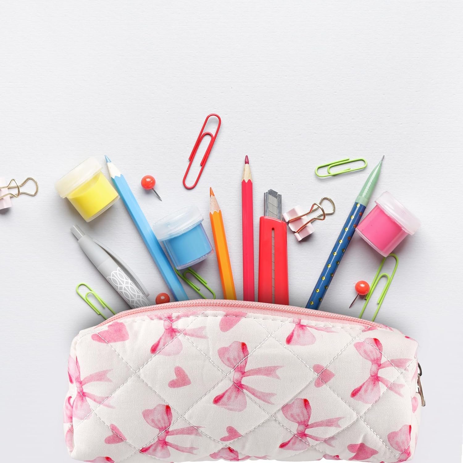 Custom Logo Coquette Bow Pink Pencil Case Cute Soft Cotton Pouch Aesthetic Pattern Storage Bag Private Label Makeup Cosmetic Travel Bag Supplier