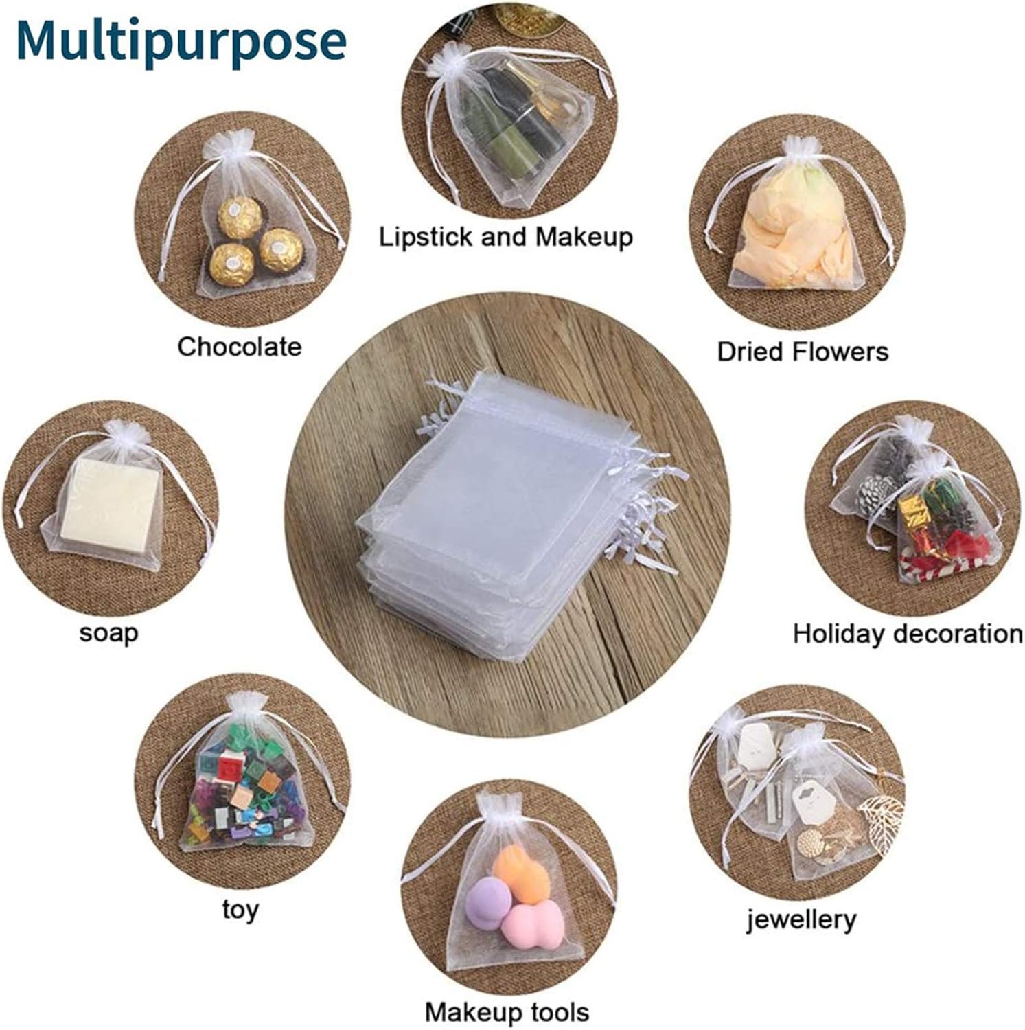 Custom Logo 3x4 Inch White Organza Bags 50Pcs Small Sheer Drawstring Private Label Mesh Pouches for Wedding Party Favor Jewelry Gift Christmas Candy Supplier