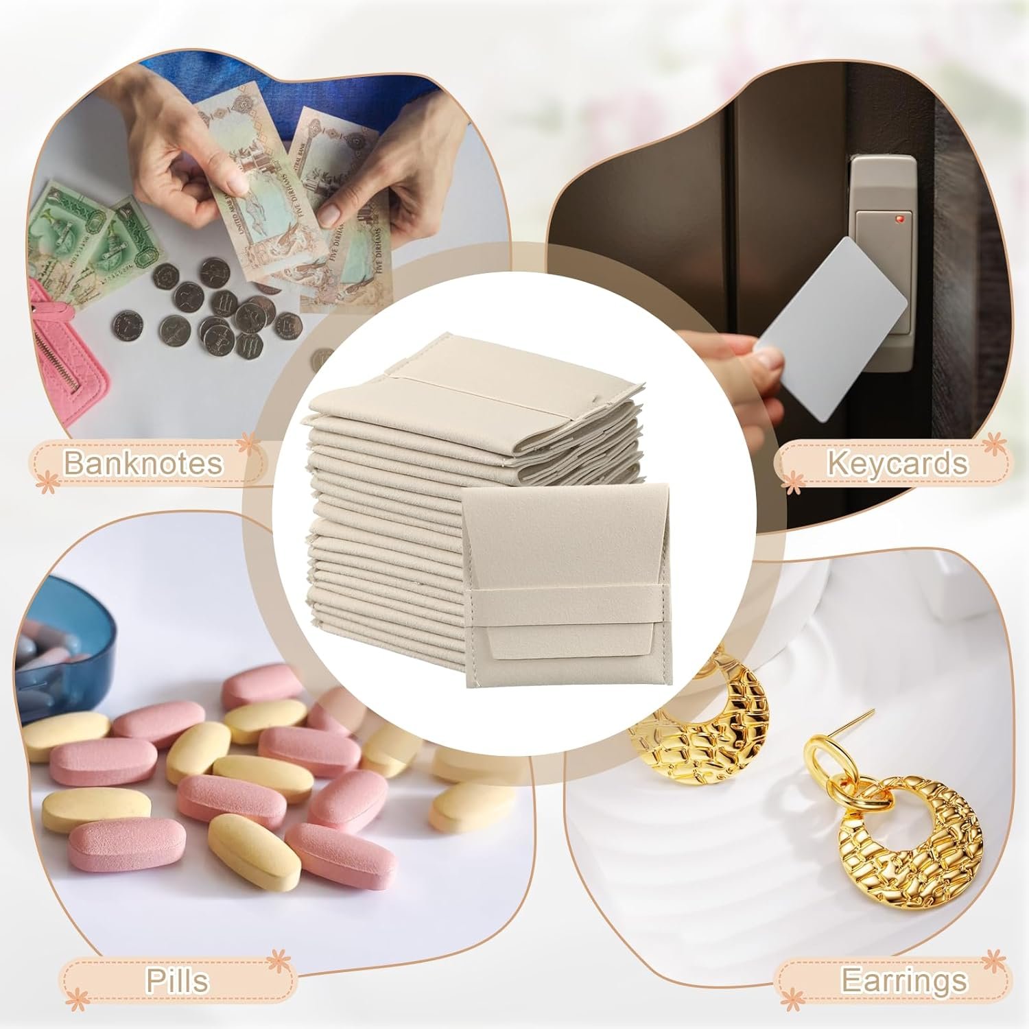 Custom Logo 100 Pcs 8x8cm Microfiber Jewelry Pouches Private Label Luxury Envelope Style Gift Bags with Cleaning Cloth Fixed Strap Divider for Bracelets Necklaces Beige Manufacturer