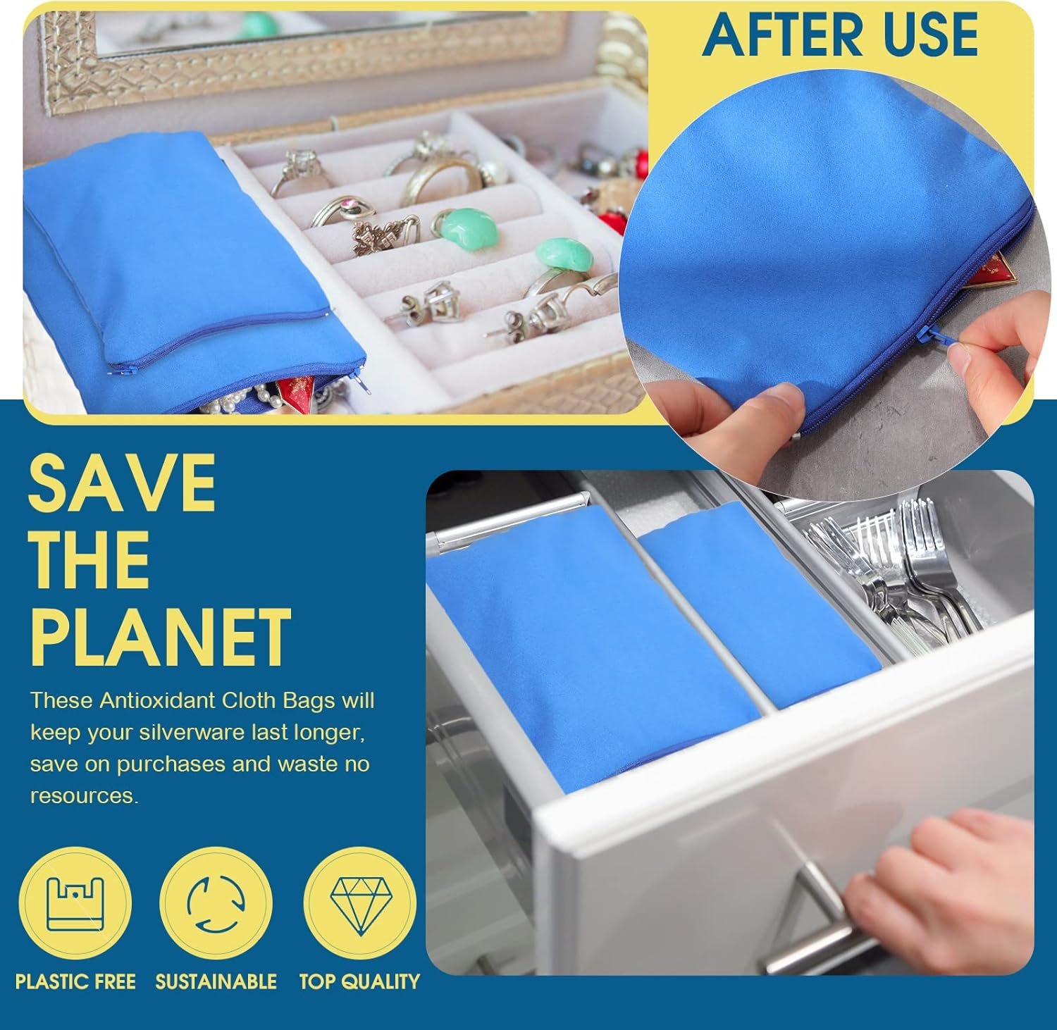 Custom Logo 12 Pieces Zippered Anti-Tarnish Silver Protection Jewelry Storage Bags Private Label Tarnish Prevention Cloth Pouches for Necklaces Bracelets Earrings Manufacturer