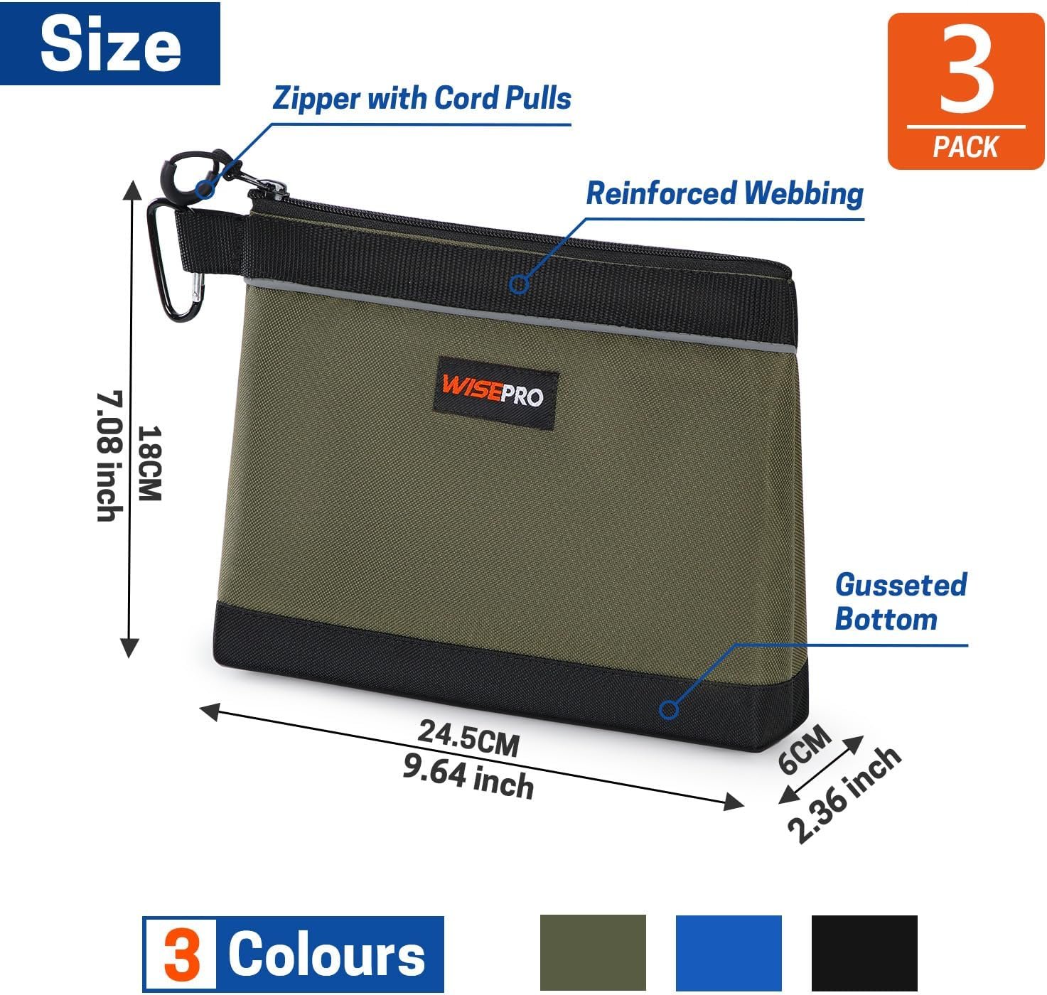 Private Label Zipper Tool Pouches Manufacturer Multi-Purpose Utility Organizer Bags for Small Hand Tools Screws Nails Hardware Pliers Wrenches Custom Logo Storage Pouch Set for Electricians Plumbers HVAC Mechanics