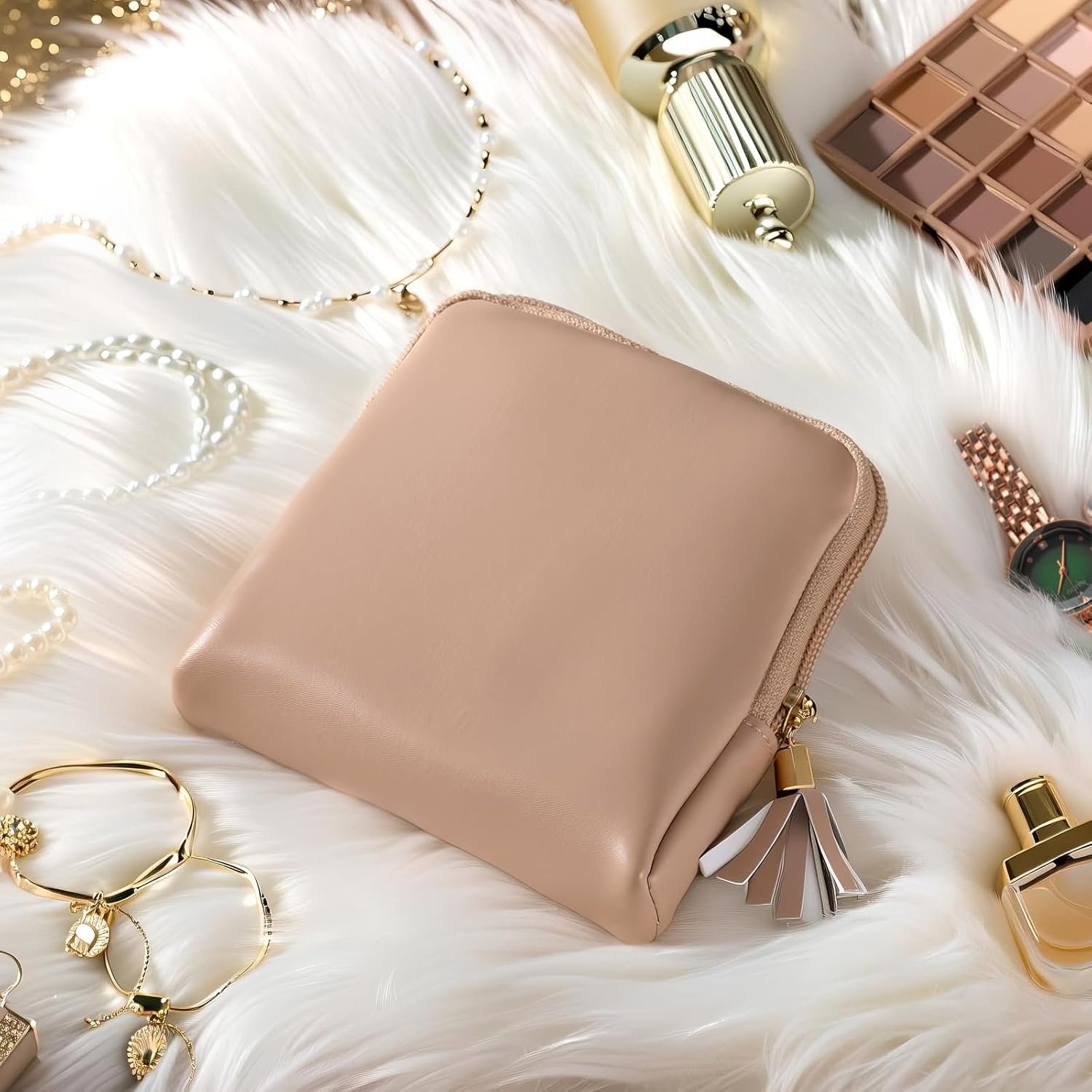 Private Label 2 Pcs Small Travel Jewelry Case - Custom Logo Mini Jewelry Pouch Organizer Bag with Zipper for Bridesmaid Bachelorette Wedding, Portable Waterproof Velvet Jewelry Bag for Rings Necklaces Manufacturer (Brown)