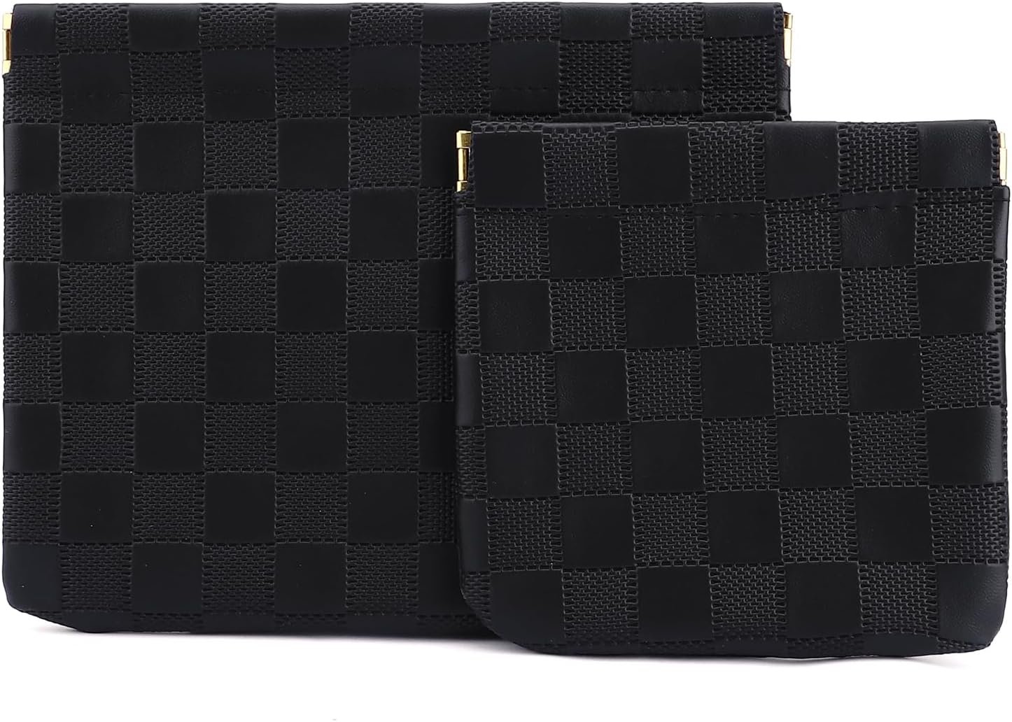 Private Label 2 PCS Small Ladies Makeup Bags Custom Logo Waterproof No Zipper Self-Closing Coin Purse Lipstick Cosmetic Organizer Travel Pouch Manufacturer (Checkered Black)