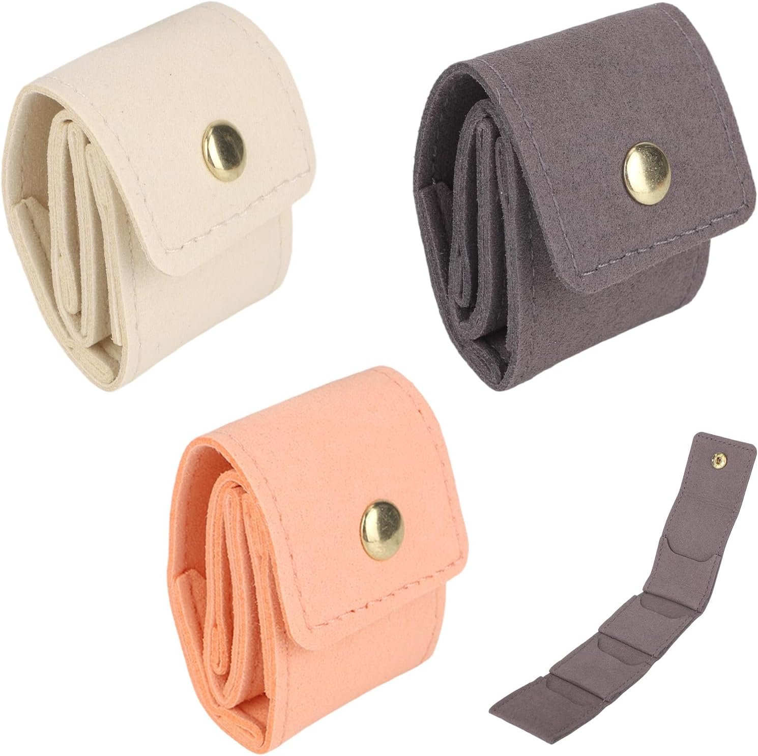 Private Label 3pcs Mini Travel Jewelry Pouches for Women with Custom Logo Small Portable Multifunctional Organizer Bags Tiny Cases for Earrings Rings Necklaces Manufacturer (Pink, Gray, Beige)