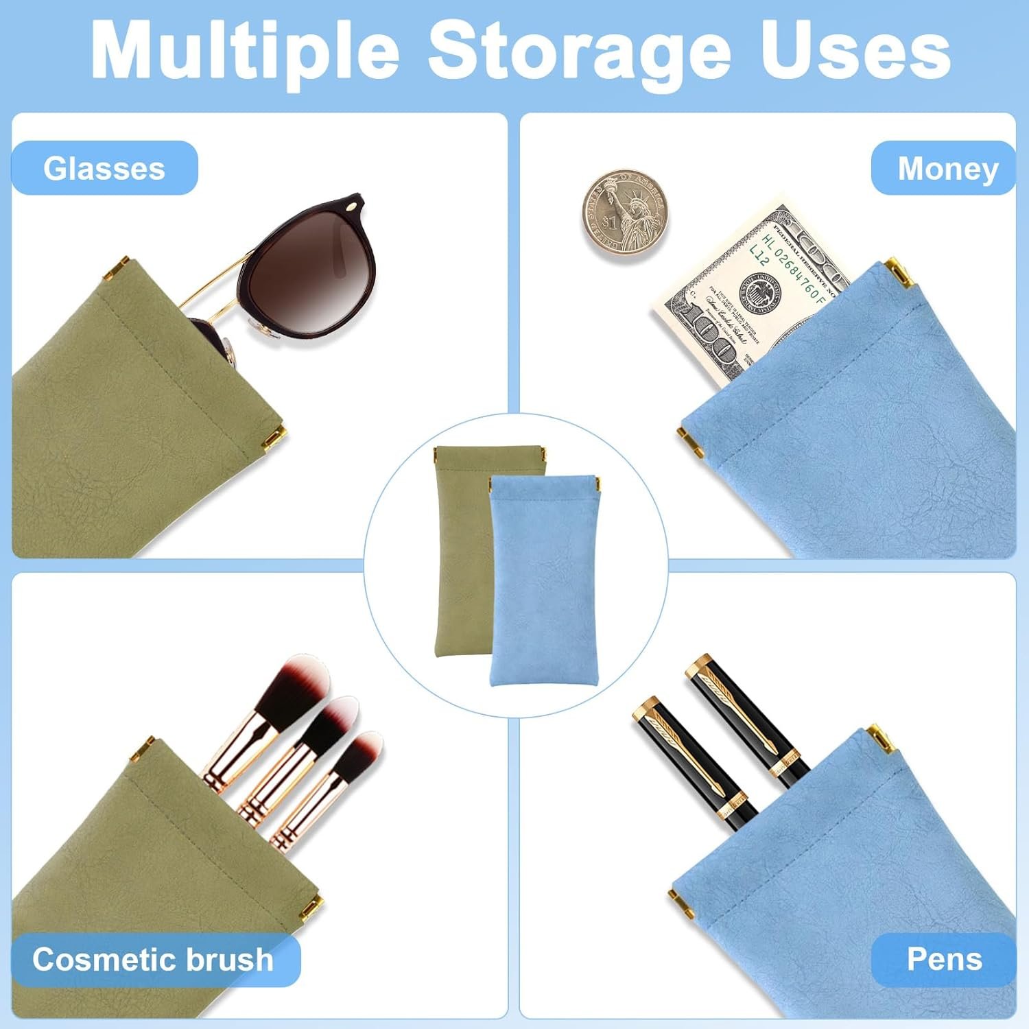 Private Label 4Pcs Small Makeup Bags for Purse Custom Logo Mini Leather Cosmetic Pouches for Women Portable No Zipper Lipstick Coin Organizer from Manufacturer (Blue Green)