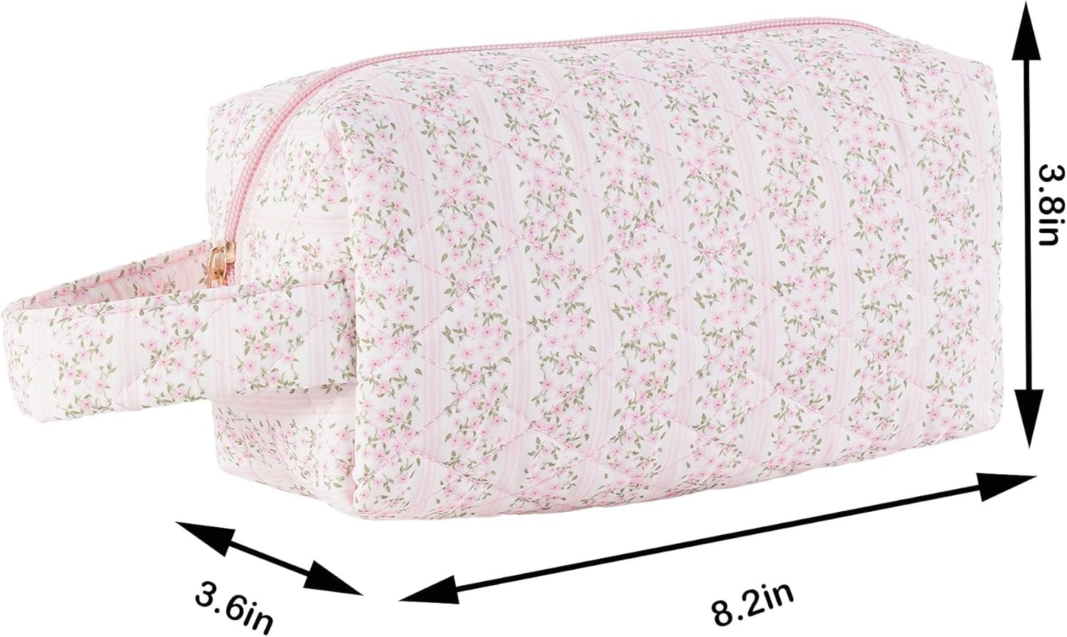 Private Label Large Capacity Travel Cosmetic Bag with Handle and Zipper Floral Makeup Organizer Custom Logo Toiletry Pouch for Women Pink Manufacturer