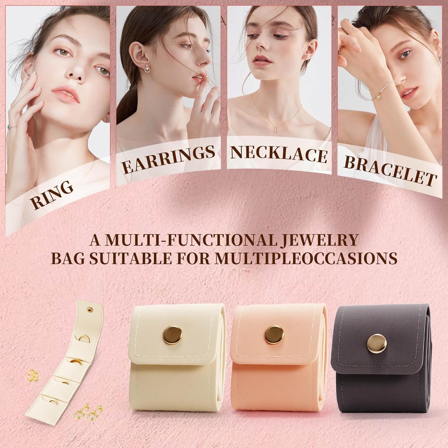 Private Label 3Pcs Mini Travel Jewelry Bags Foldable Multifunctional Pouches Manufacturer Essential Cases for Rings Mini Rolls Prevents Loss Custom Logo