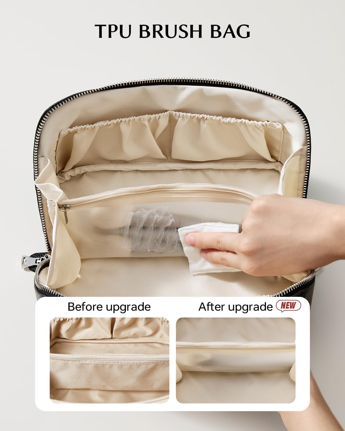 Private Label Lychee Leather Large Capacity Travel Makeup Bag Custom Logo Open Flat Toiletry Bag with TPU Brush Compartment Waterproof Skincare Organizer Factory