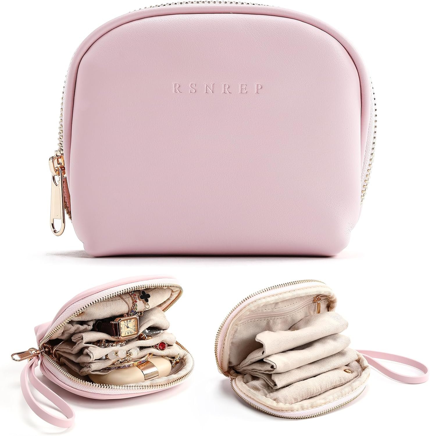 Private Label Small Travel Jewelry Organizer Storage Pouch - Velvet Mini Case with Custom Logo for Women Compact Zipper Bag for Bracelets Rings Earrings Manufacturer Essential Travel Accessory Gift Pink