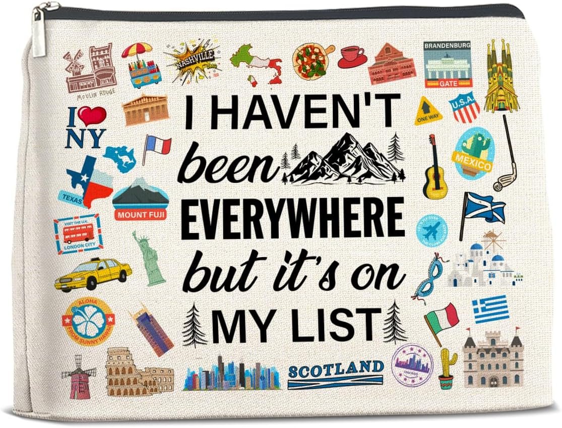 Private Label Travel Gifts Makeup Bag Custom Logo for Women Travelers Adventure I Haven't Been Everywhere But It's on My List Zipper Pouch Manufacturer