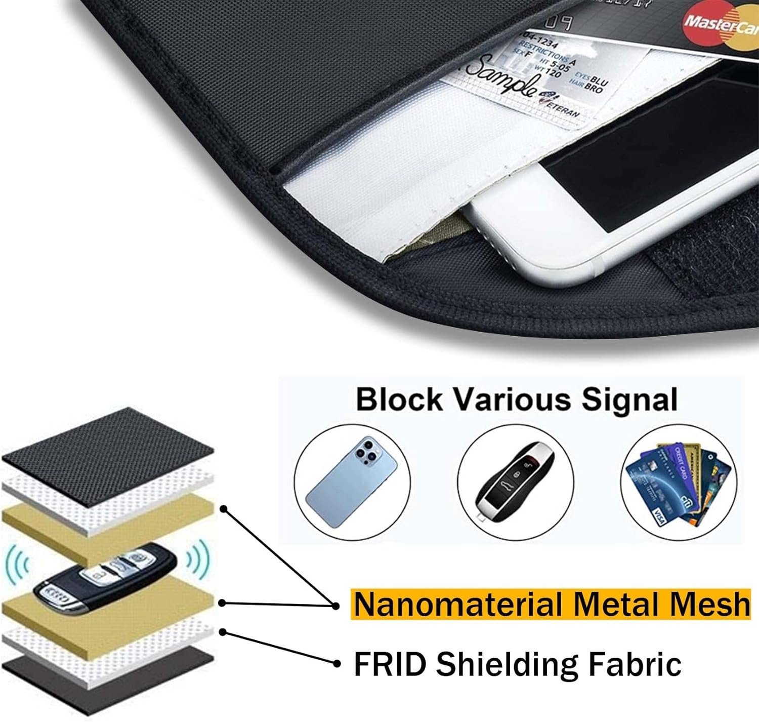 Private Label Signal Blocking Faraday Bag GPS RFID Pouch Shield Cage with Custom Logo Wallet Phone Case Manufacturer for Cell Phone Privacy Protection Car Key FOB Anti-Tracking Anti-Spying (1 Pack)
