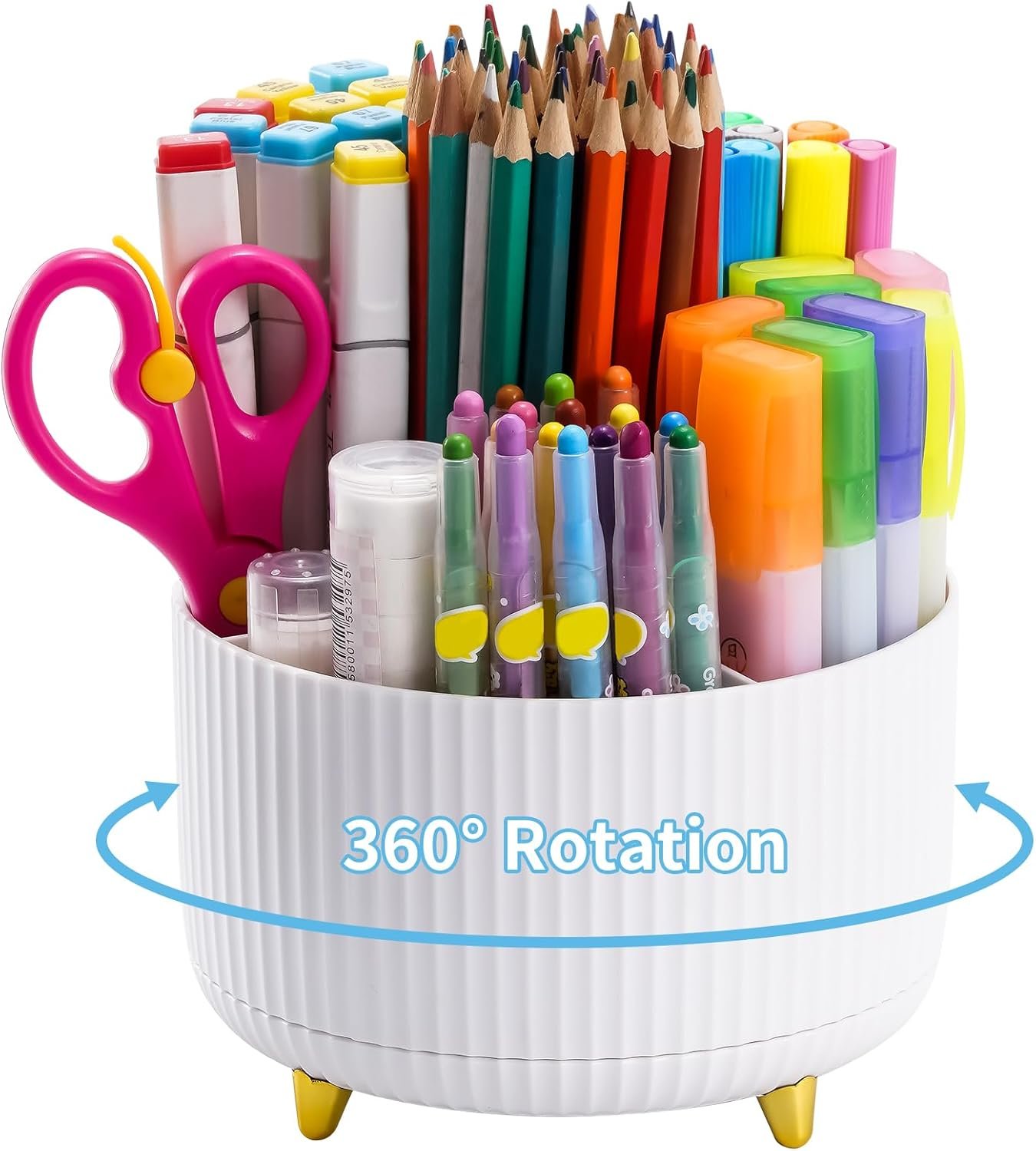 Private Label 360-Degree Rotating Desk Organizer Pen Holder with 5 Compartments Custom Logo Art Supply Storage Caddy for Office Home Supplier White