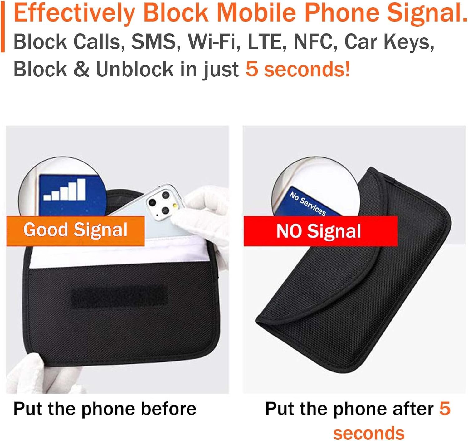 Private Label Signal Blocking Faraday Bag GPS RFID Pouch Shield Cage with Custom Logo Wallet Phone Case Manufacturer for Cell Phone Privacy Protection Car Key FOB Anti-Tracking Anti-Spying (1 Pack)