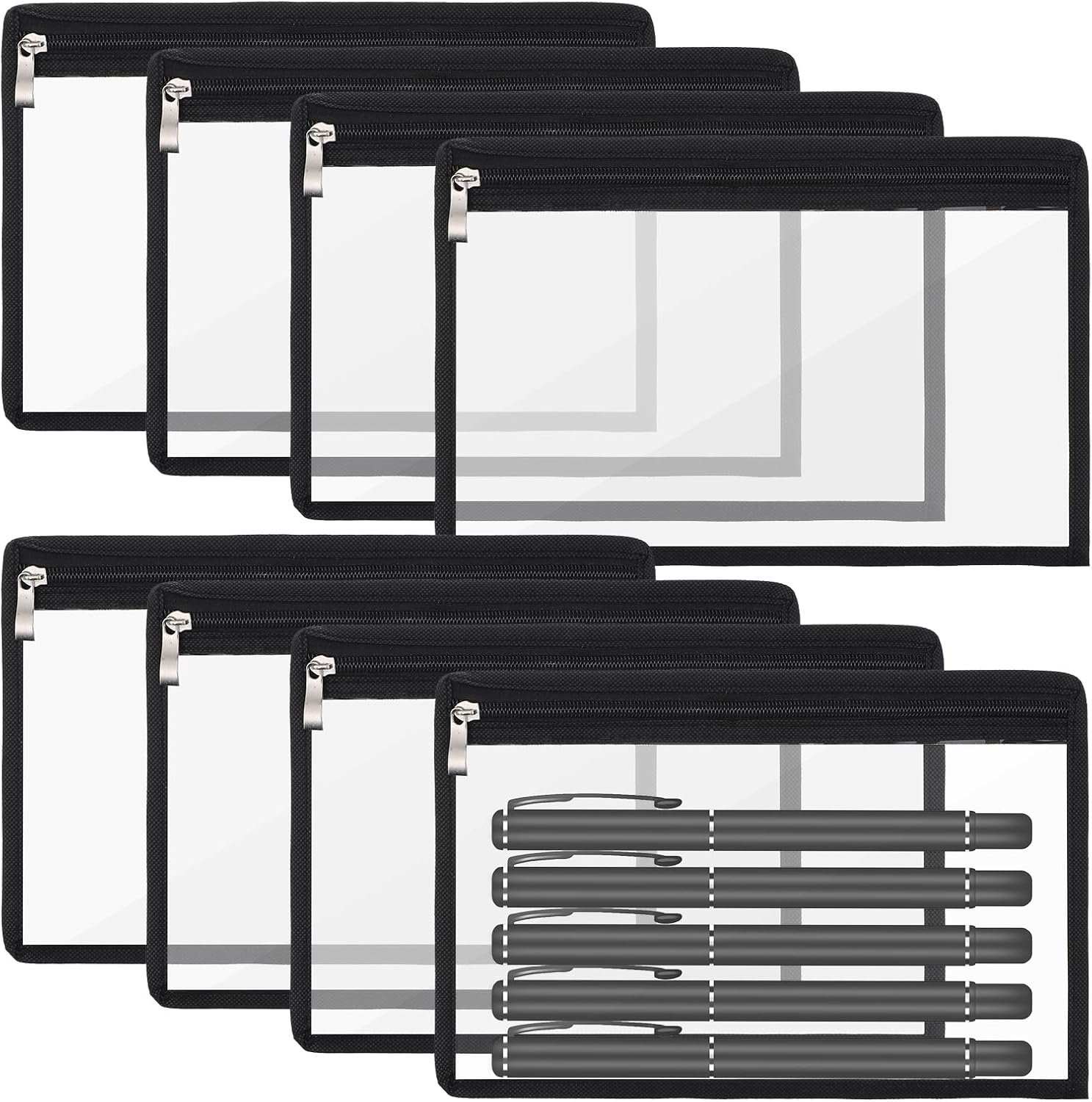 Factory 8 Pack Clear PVC Waterproof Zipper Pouches Envelopes with Custom Logo Multi-Purpose Folder Storage Bags Private Label Document File Organization Office Supplies