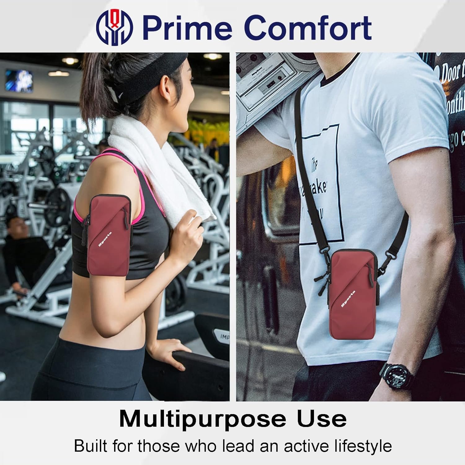 Custom Logo Cell Phone Holder Small Crossbody Shoulder Holster Private Label Bag with Arm Band Fits iPhone Android for Running Walking Hiking Biking Factory 6.7 Inches Red