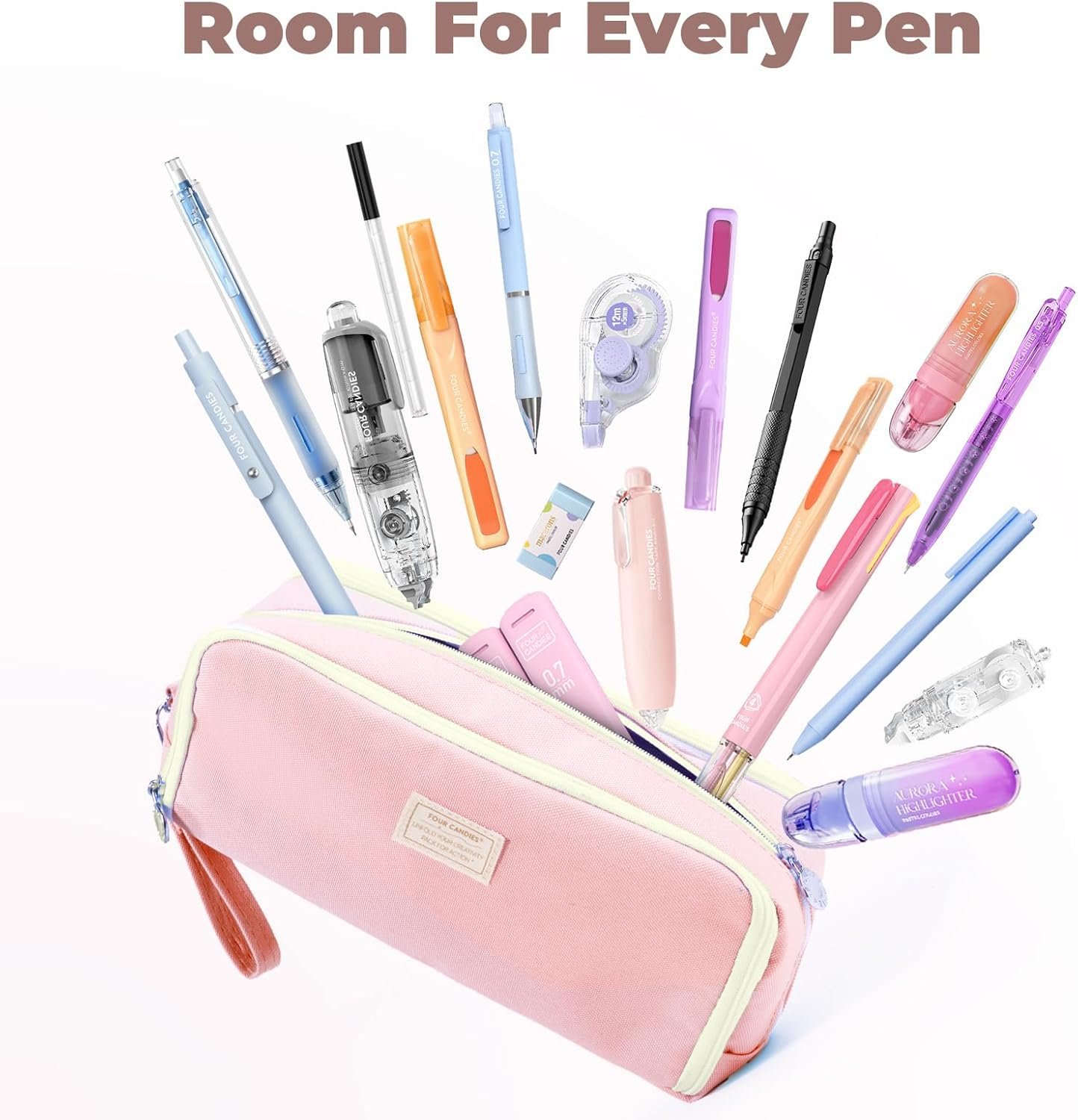 Private Label Large 3 Compartment Pink Pencil Case with Removable Handle and Zipper Custom Logo Big Stationery Organizer Pencil Pouch for Markers Office College Manufacturer