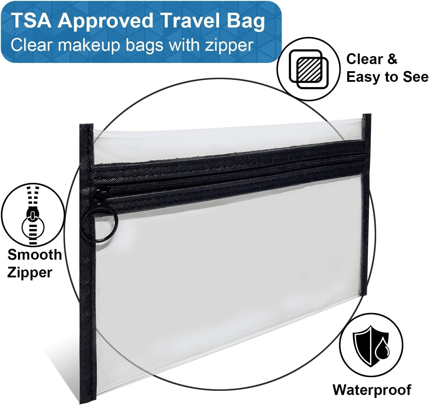 Private Label TSA Approved Clear Toiletry Bags with Custom Logo 3 Pack Waterproof PVC Travel Organizer Zipper Pouches Transparent Makeup Cosmetic Cases for Airport Security Manufacturer