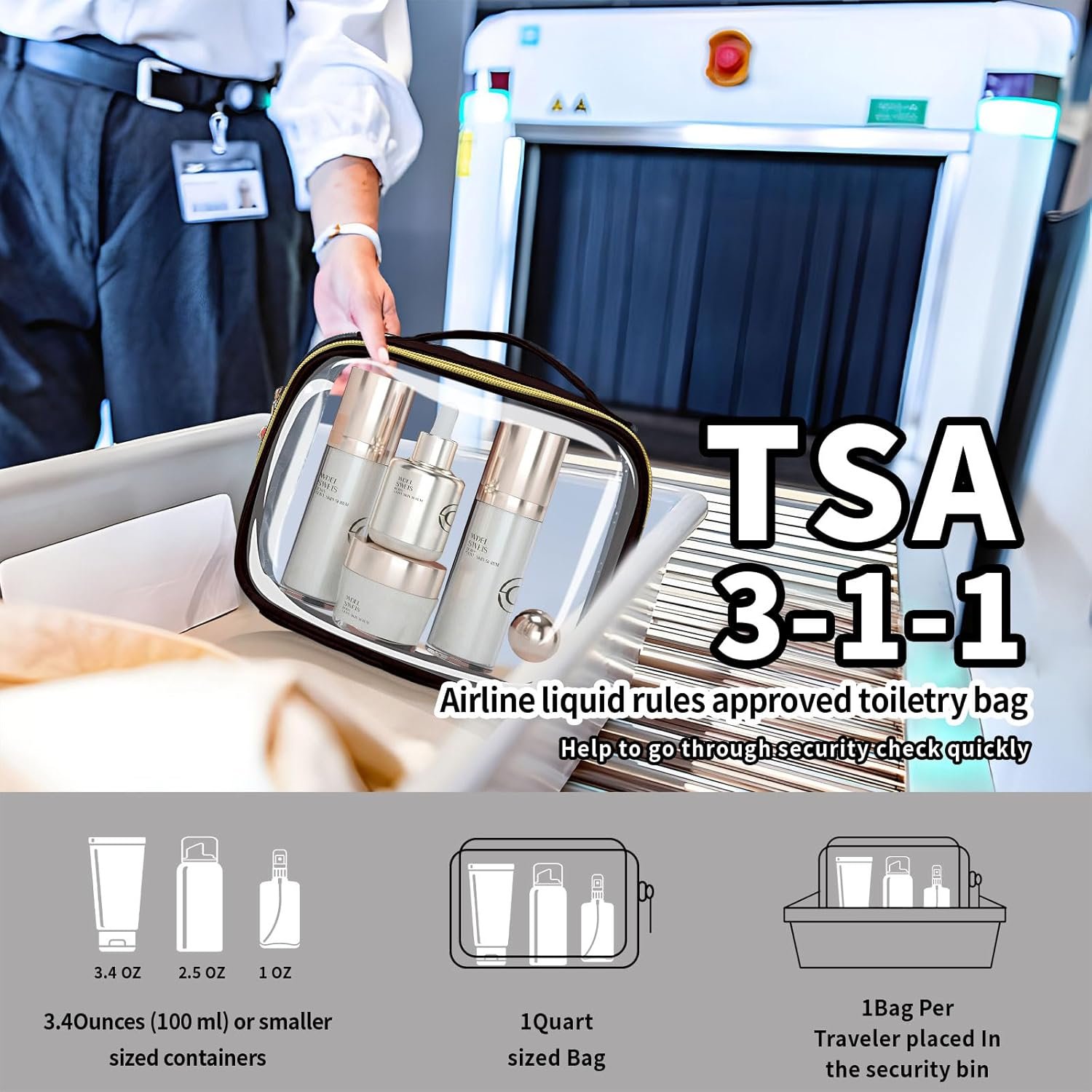 Private Label TSA Approved 2 Pack Quart Size Clear Toiletry Makeup Bags with Handles, Custom Logo Carry-On Airline Compliant Cosmetic Bags for Men Women Travelers, Black Manufacturer