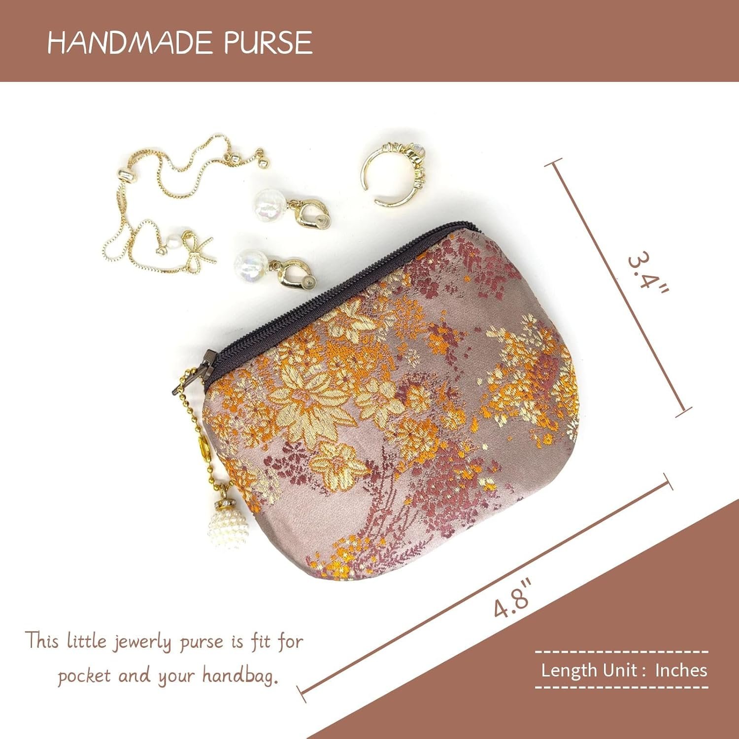 Private Label Handmade Jewelry Pouch Women Coin Purse Brocade Zipper Wallet Custom Logo Silk Makeup Bag Manufacturer