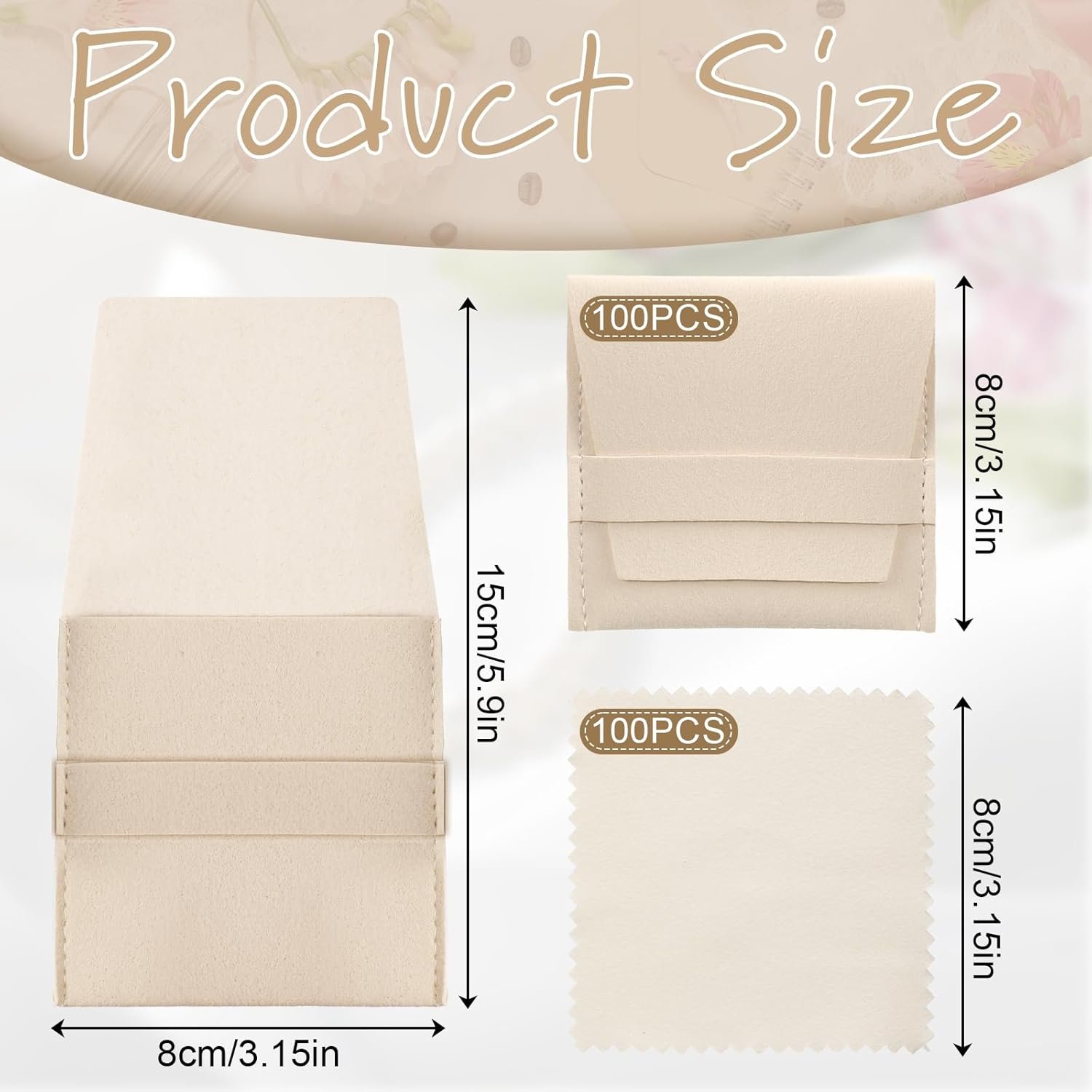 Custom Logo 100 Pcs 8x8cm Microfiber Jewelry Pouches Private Label Luxury Envelope Style Gift Bags with Cleaning Cloth Fixed Strap Divider for Bracelets Necklaces Beige Manufacturer