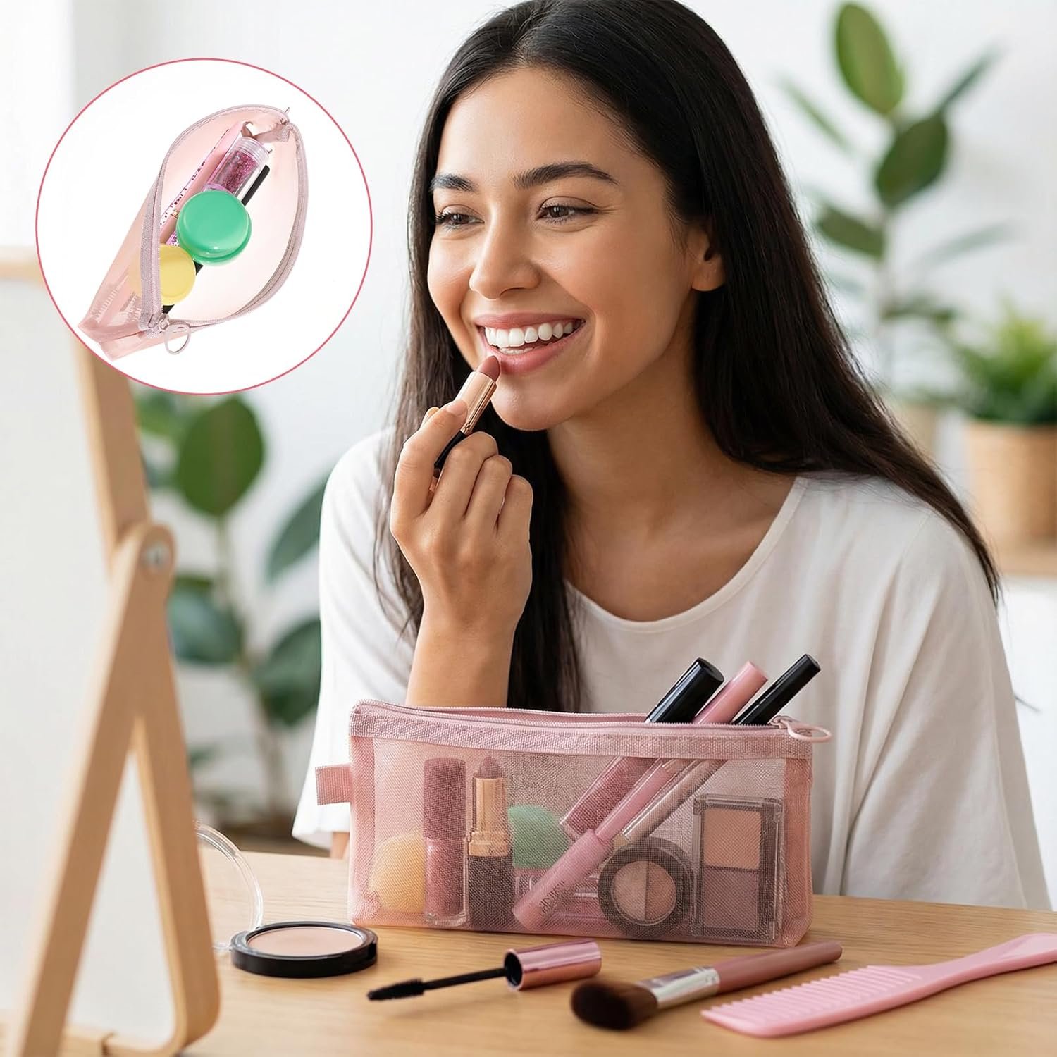 Custom Logo 4PCS Small Clear Triangle Mesh Makeup Brush Bags, Private Label Portable Transparent Cosmetic Organizer Pouch with Zipper for Home Office Cosmetics Travel Accessories Supplier