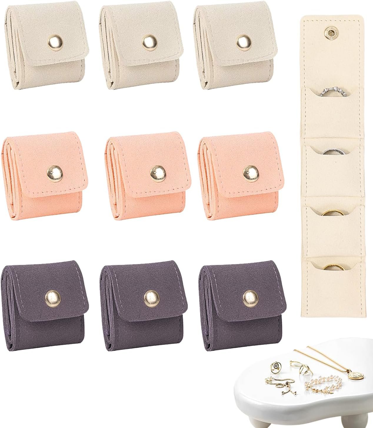 Custom Logo 9 Pcs Mini Travel Jewelry Bag Private Label Foldable Pouch Roll with Buckle for Rings Necklaces Earrings Manufacturer