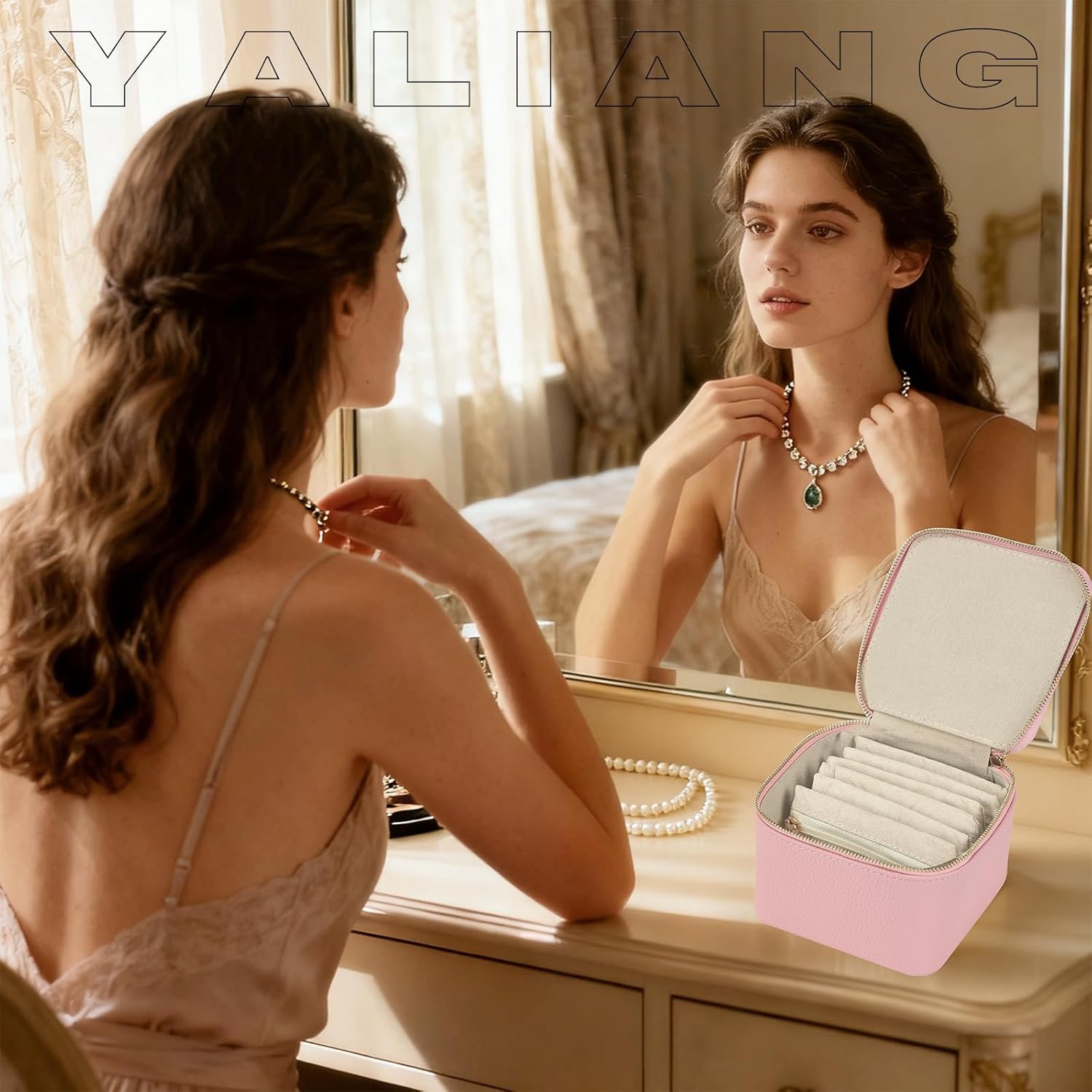 Custom Logo Travel Jewelry Organizer Private Label Box with 6 Velvet Zipped Pouches for Necklaces Rings Earrings Storage Gifts for Women and Girls Blush Manufacturer