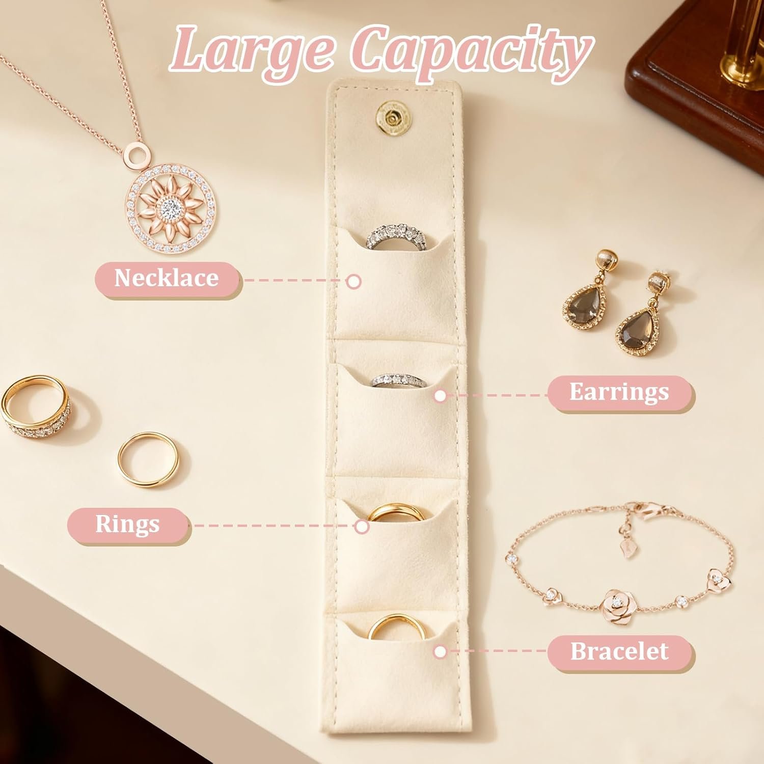 Custom Logo 6 Pcs Mini Travel Jewelry Bags with Buckle Private Label Foldable Jewelry Organizer Case for Earrings Rings Necklaces Manufacturer