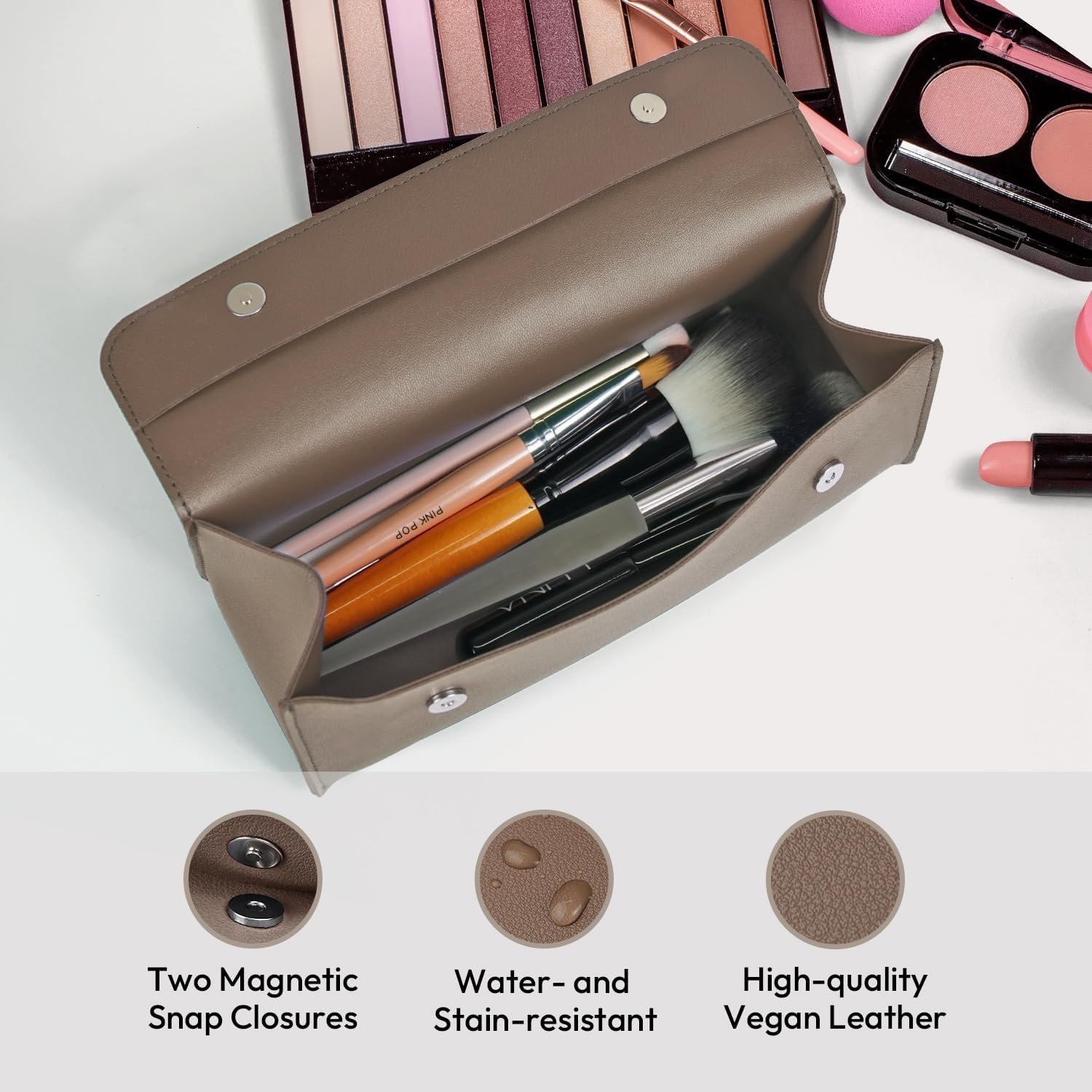 Private Label Stylish PU Leather Small Makeup Organizer Versatile Travel Toiletry Bag Cosmetic Pouch with Custom Logo Ideal Makeup Brush Holder Sunglasses Case for Women Cocoa Brown Manufacturer