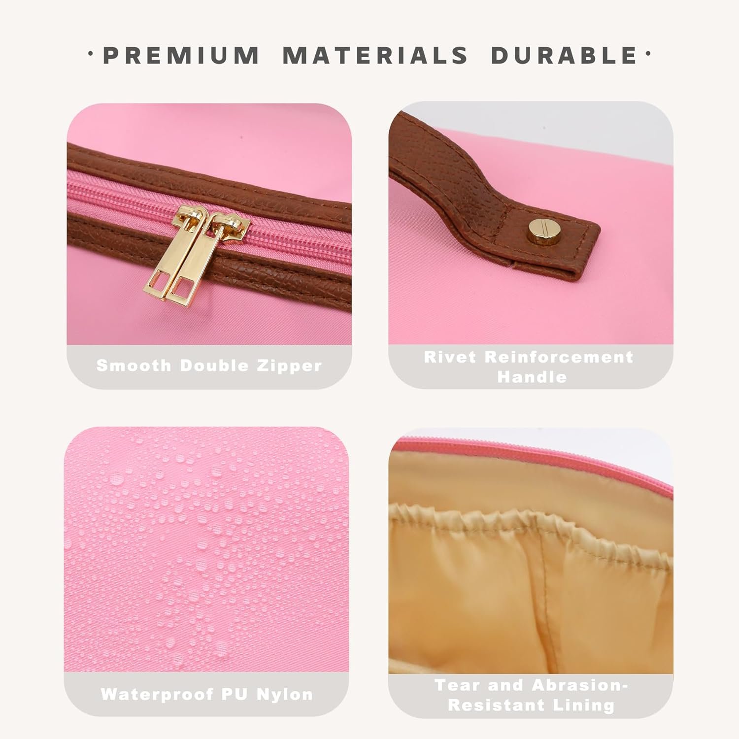 Private Label Large Travel Makeup Bag Cosmetic Organizer with Custom Logo Waterproof Nylon Smooth Double Zipper and Tear-Resistant Lining Toiletry Pouch for Women Pink Factory