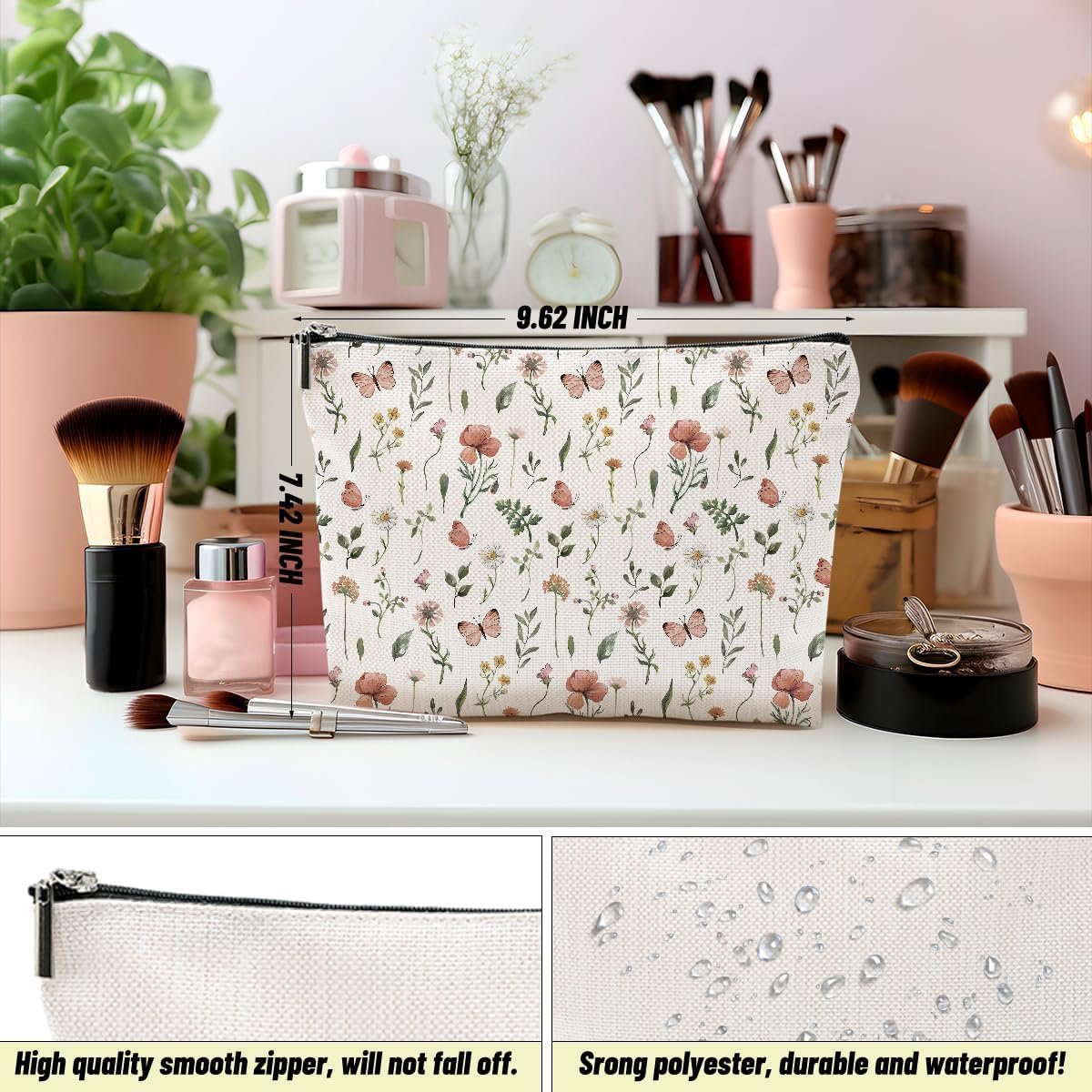Private Label 4PCS Floral Makeup Bags for Women Cute Flower Aesthetic Travel Toiletry Bag Custom Logo Coquette Cosmetic Portable Zipper Pouch Manufacturer