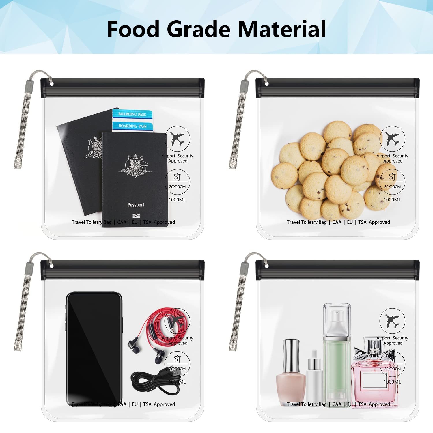 Custom Logo 4Pcs Clear TSA Approved Quart Size Security Toiletry Bags Private Label Waterproof Leakproof for EU UK US Carry-On Manufacturer