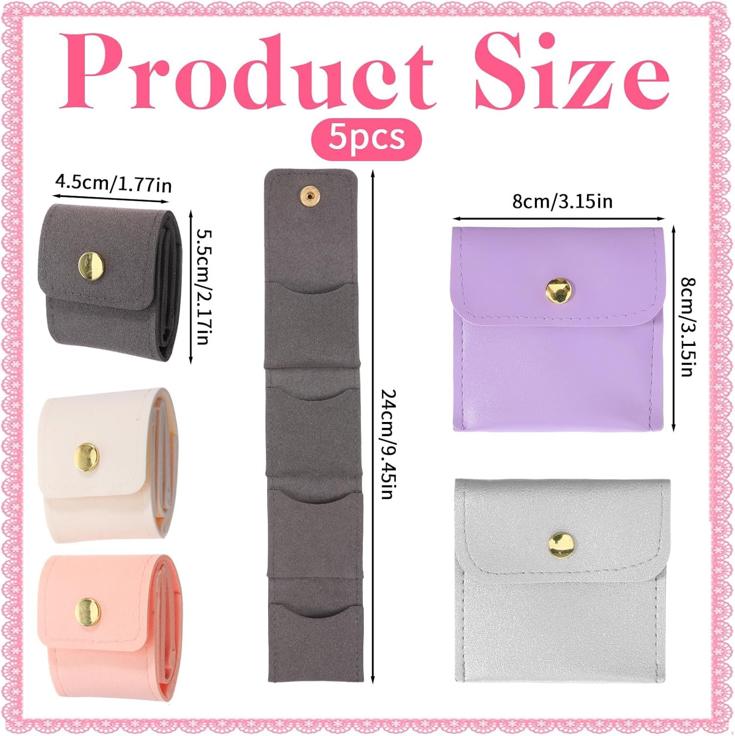 Custom Logo 5 PCS 2 Middle + 3 Small Foldable Mini Travel Jewelry Pouches Private Label Multifunctional Cases for Necklaces Earrings Rings Bracelets Manufacturer