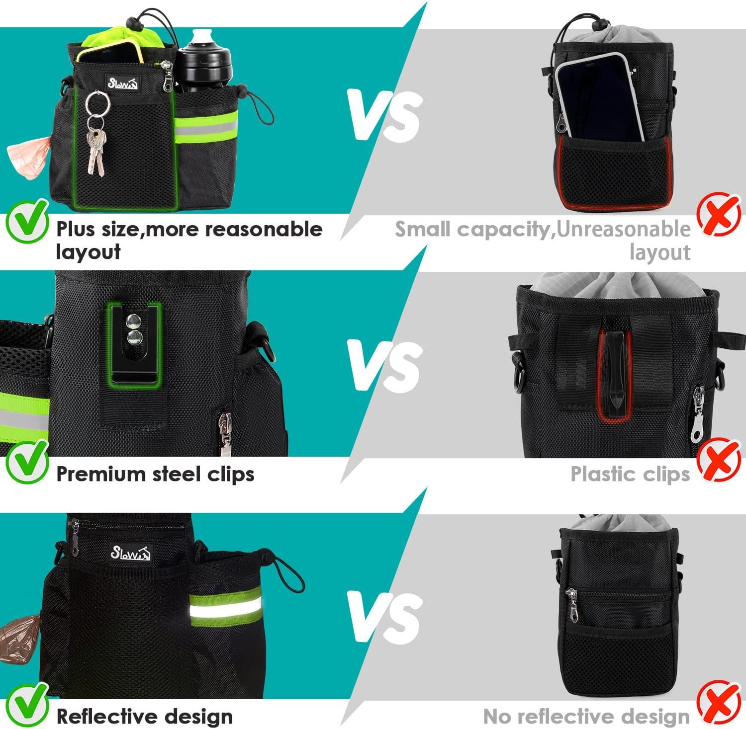 Dog Treat Pouch Manufacturer - 4 Ways to Wear Private Label Treat Bag with 2-in-1 Whistle Clicker Adjustable Waist Belt Metal Clip Water Bottle Holder Built-in Poop Bag Dispenser for Pet Training Custom Logo (Green)