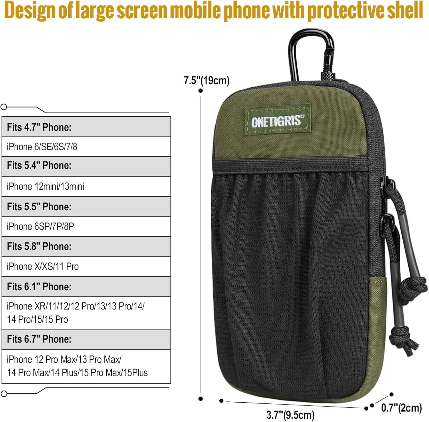 Factory Direct MOLLE Cell Phone Pouch Holster Holder for Men's Belt Private Label Fits iPhone 17 Pro Max/Air/17/16/15/14/13/12/11/X/XR/XS/8 Plus/7/6 Galaxy S25 Ultra/s25/S24/S23/S22/S21 with Custom Logo