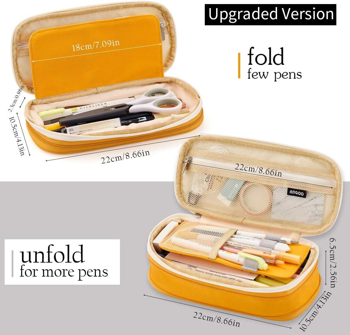 Private Label Big Capacity Pencil Pen Case for Office College School Manufacturer Large Storage Pouch Holder Box Organizer Yellow Orange Custom Logo