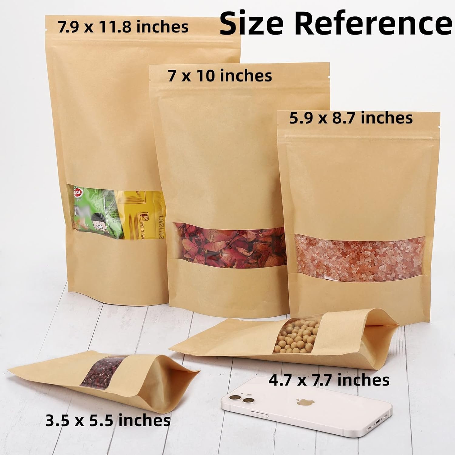 Private Label 100pcs Kraft Paper Treat Bags with Window Ziplock Stand Up Pouches Custom Logo for Food Cookies Snacks Manufacturer