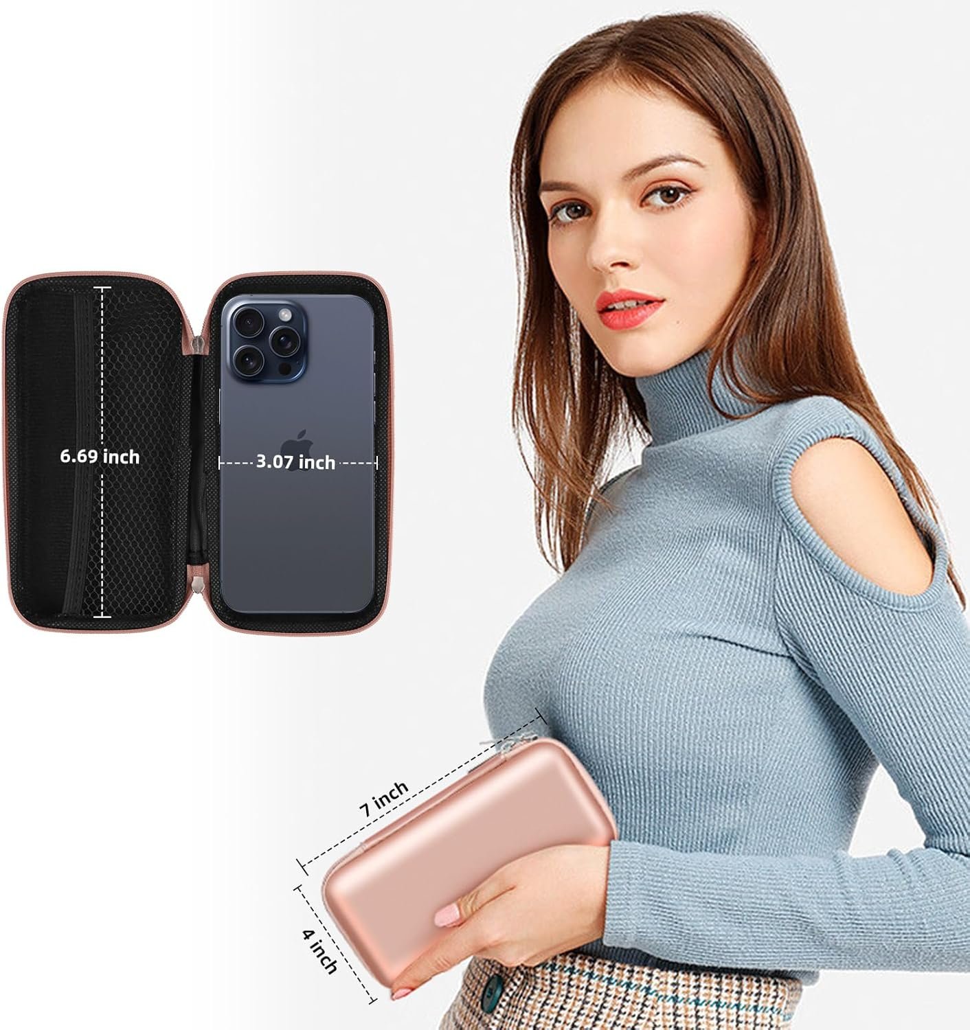 Private Label Electronics Organizer Charger Case Portable Dual Zipper Shockproof Pouch Custom Logo Tech Purse Cord Cable Power Bank Storage Accessories Bag for Women Men 6.5x3.2x1 Rose Gold Manufacturer