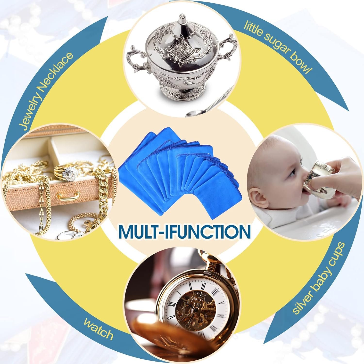 Custom Logo 12 Pieces Zippered Anti-Tarnish Silver Protection Jewelry Storage Bags Private Label Tarnish Prevention Cloth Pouches for Necklaces Bracelets Earrings Manufacturer