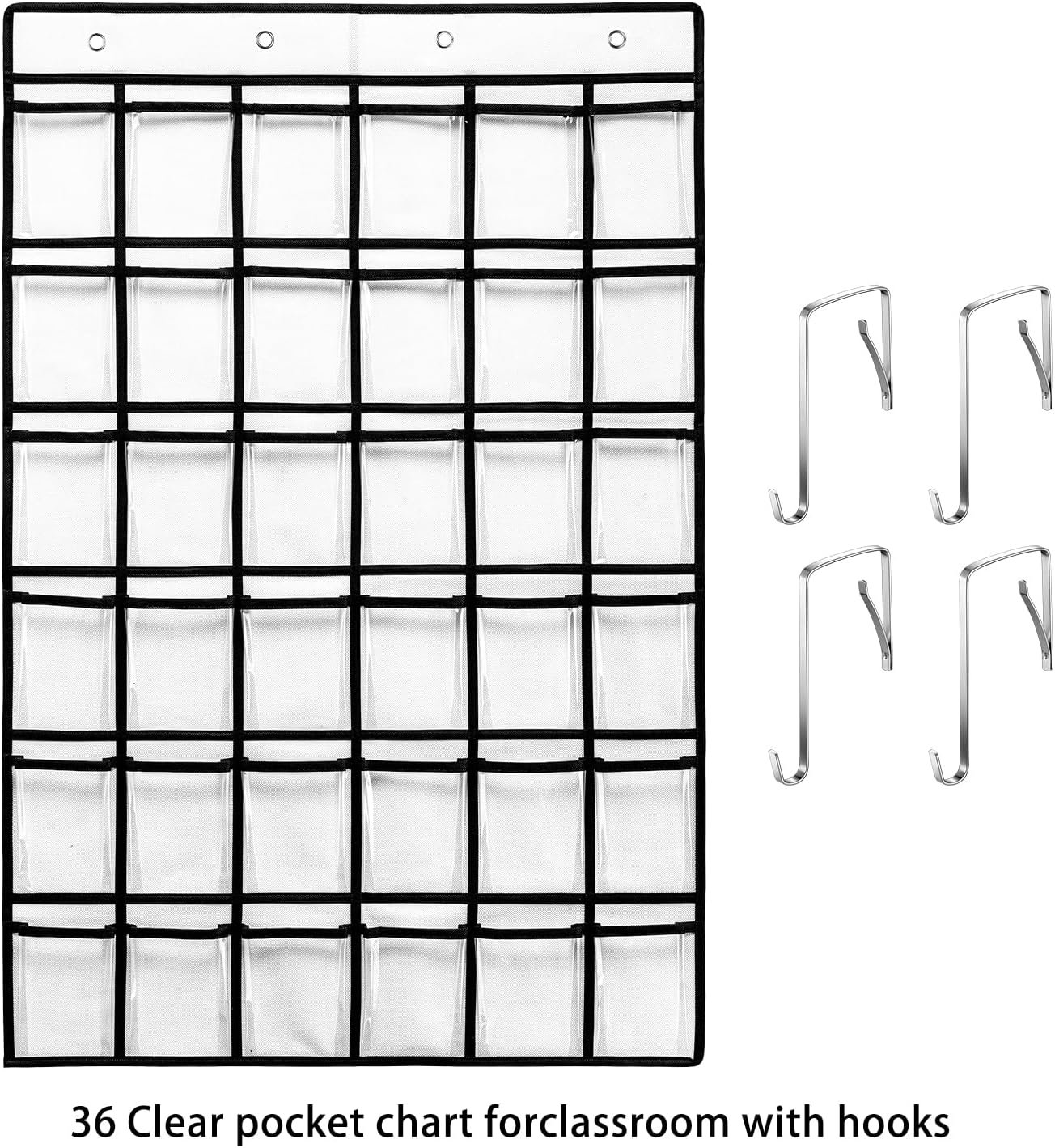 Private Label 36 Clear Pockets Classroom Pocket Chart for Cell Phones Calculator Holder Manufacturer with 36 Number Stickers Hooks White Custom Logo